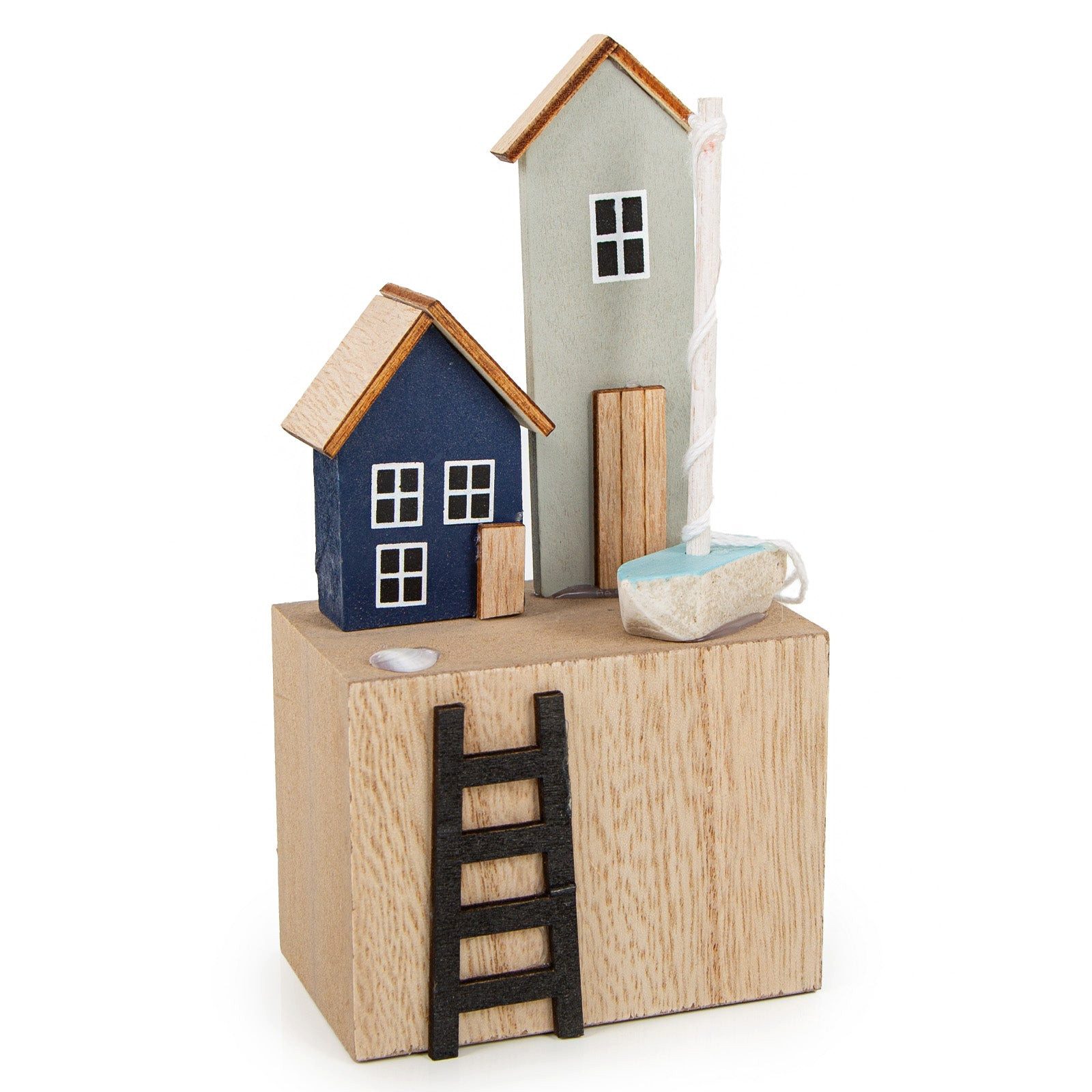 Logbuch-Verlag Dekofigur Strandhaus Dekofigur aus Holz Maritime Deko Ferienhaus Hafenstadt