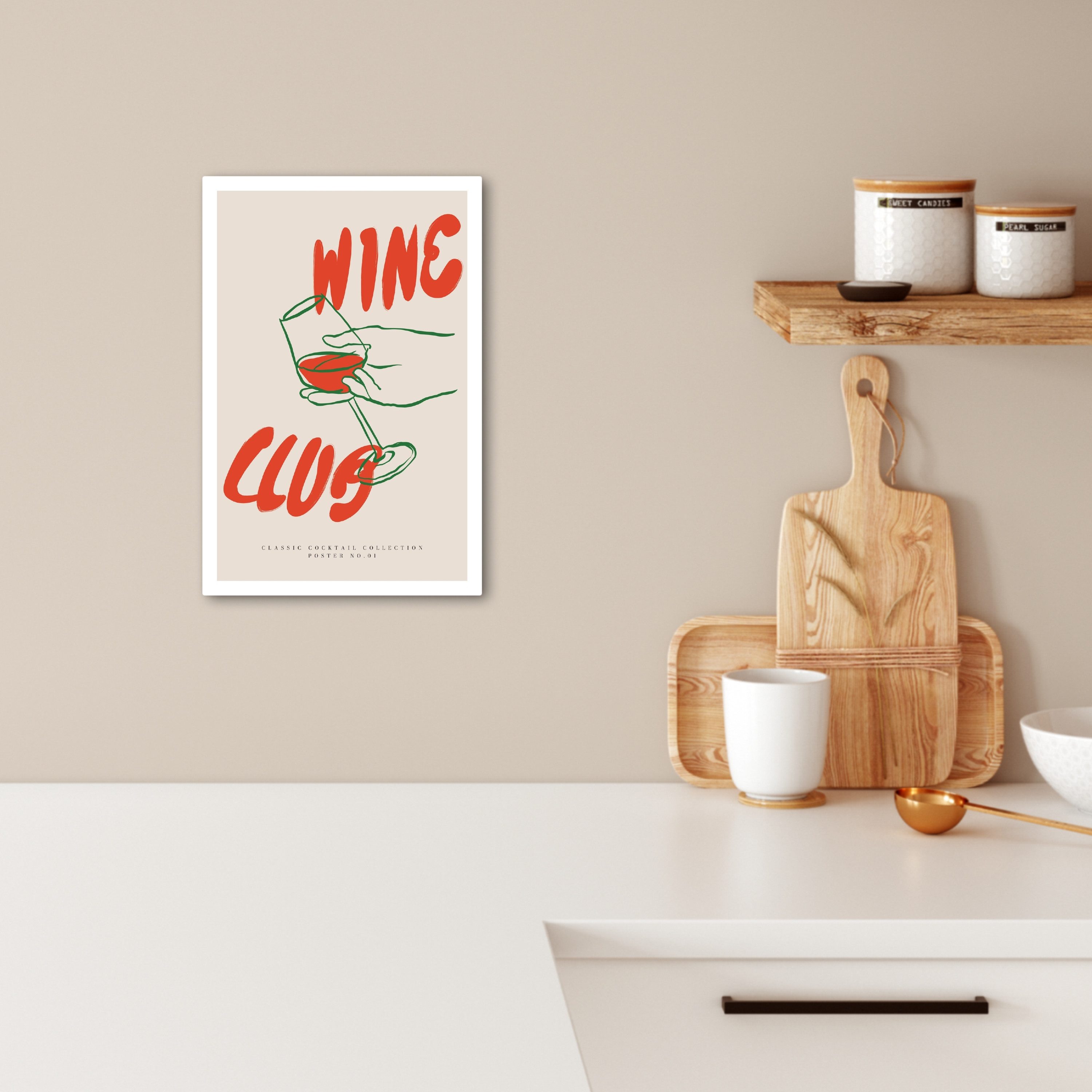 OneMillionCanvasses® Leinwandbild Wein - 'Wine club' - Rot - Zitat - Vintage - Beige, Fotodruck (1 St), Wandbilder für Esszimmer, Wanddeko Bilder Küche, 20x30 c – Bild 2 von 3
