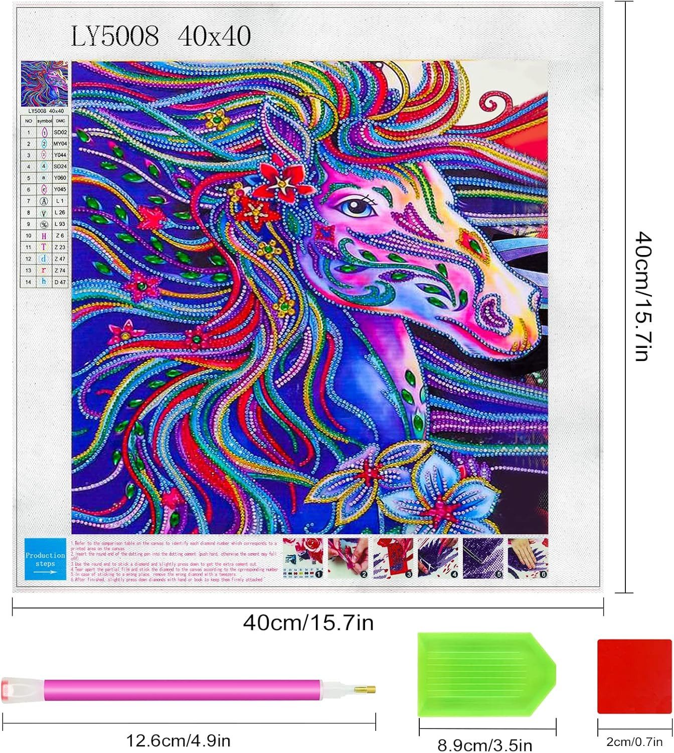Hirsrian Malen nach Zahlen DIY 5D Pferd Diamond Painting Bastelset für Kinder & Erwachsene (DIY Diamond Painting Kunstset für Kinder & Erwachsene mit Motiv, Komplettset mit Pferd-Motiv, 5D Diamond Painting mit Zubehör), Selbstklebende Leinwand, funkelnde Diamanten, einfache Anwendung