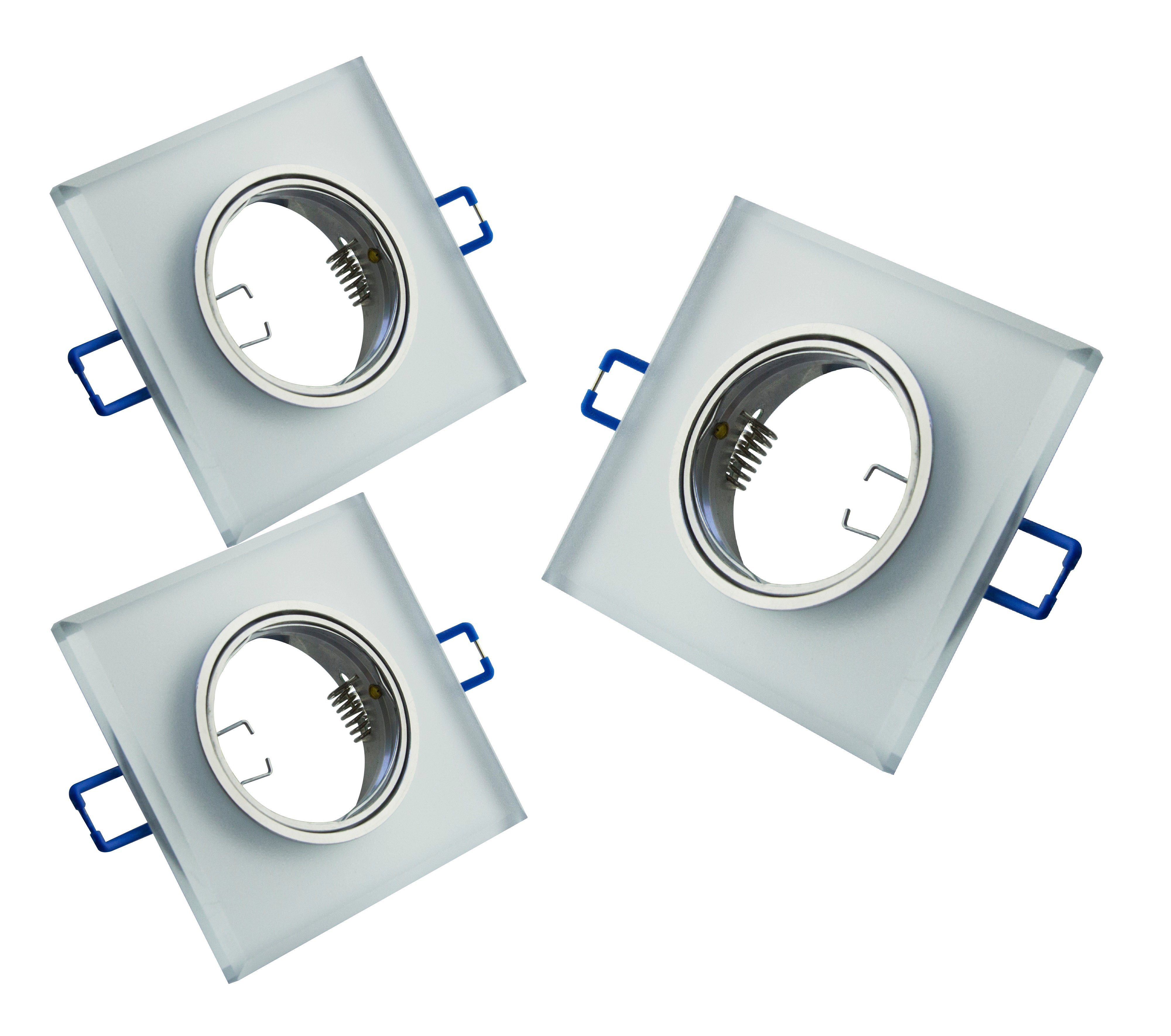 TRANGO Einbauleuchte, 3er Set 6729(S)-03AK *CRYSTAL* Einbaustrahler aus handgeschliffenem satiniertem Echtglas & Alu inkl. 3x GU10 Лампыfassung direkt 230V für LED Leuchtmittel - Einbauleuchte, Einbauspots, Deckenleuchte, Deckenspots, Badleuchte, Deckenlampe