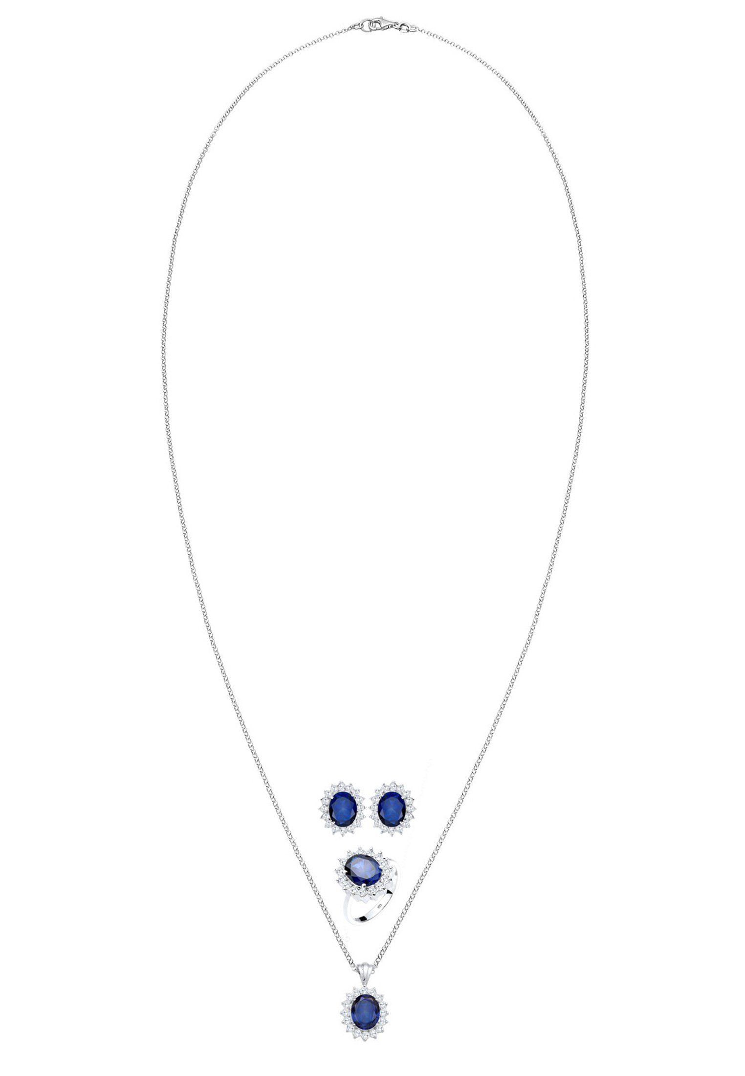 Elli Schmuckset Zirkonia Synthetischer Saphir Blau 925 Sterling Silber