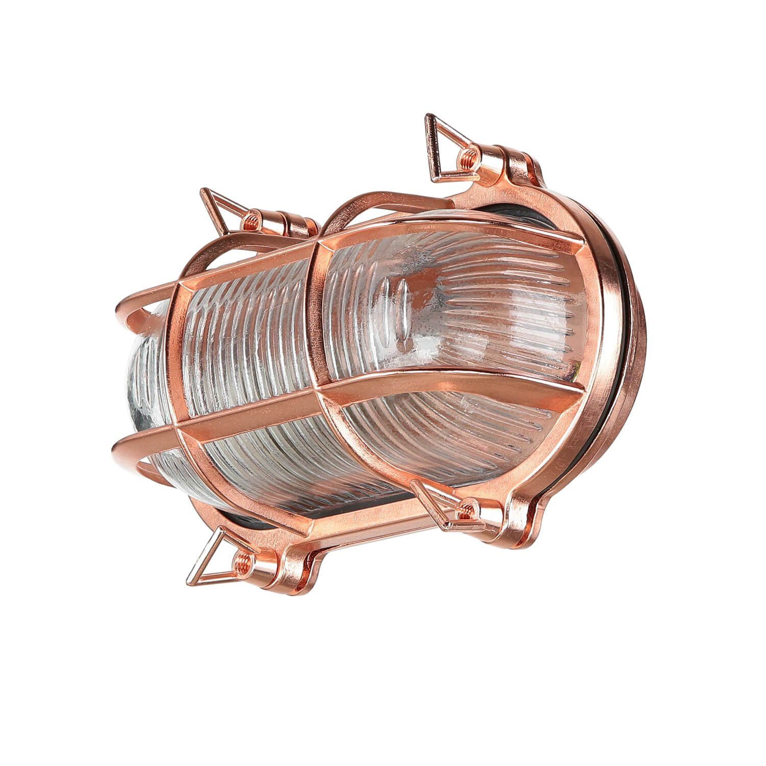 Licht-Erlebnisse Außen-Wandleuchte SKIATHOS, ohne Leuchtmittel, Messing massiv IP64 in Kupfer E27 Maritim 21 cm breit Haus Balkon