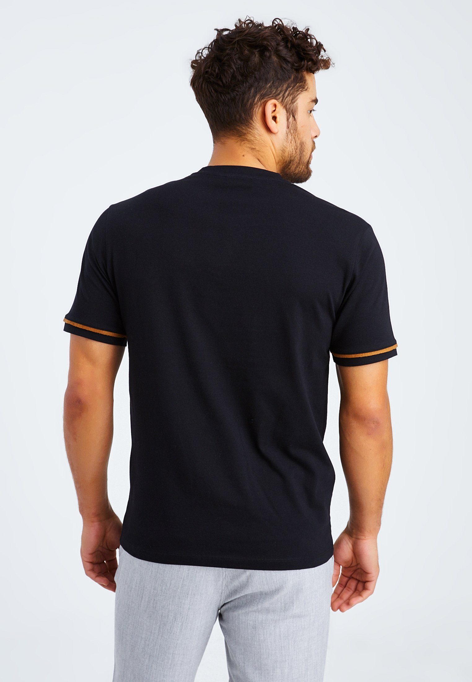 Leif Nelson T-Shirt normal T-Shirt schwarz LN-55740 Herren V-Ausschnitt