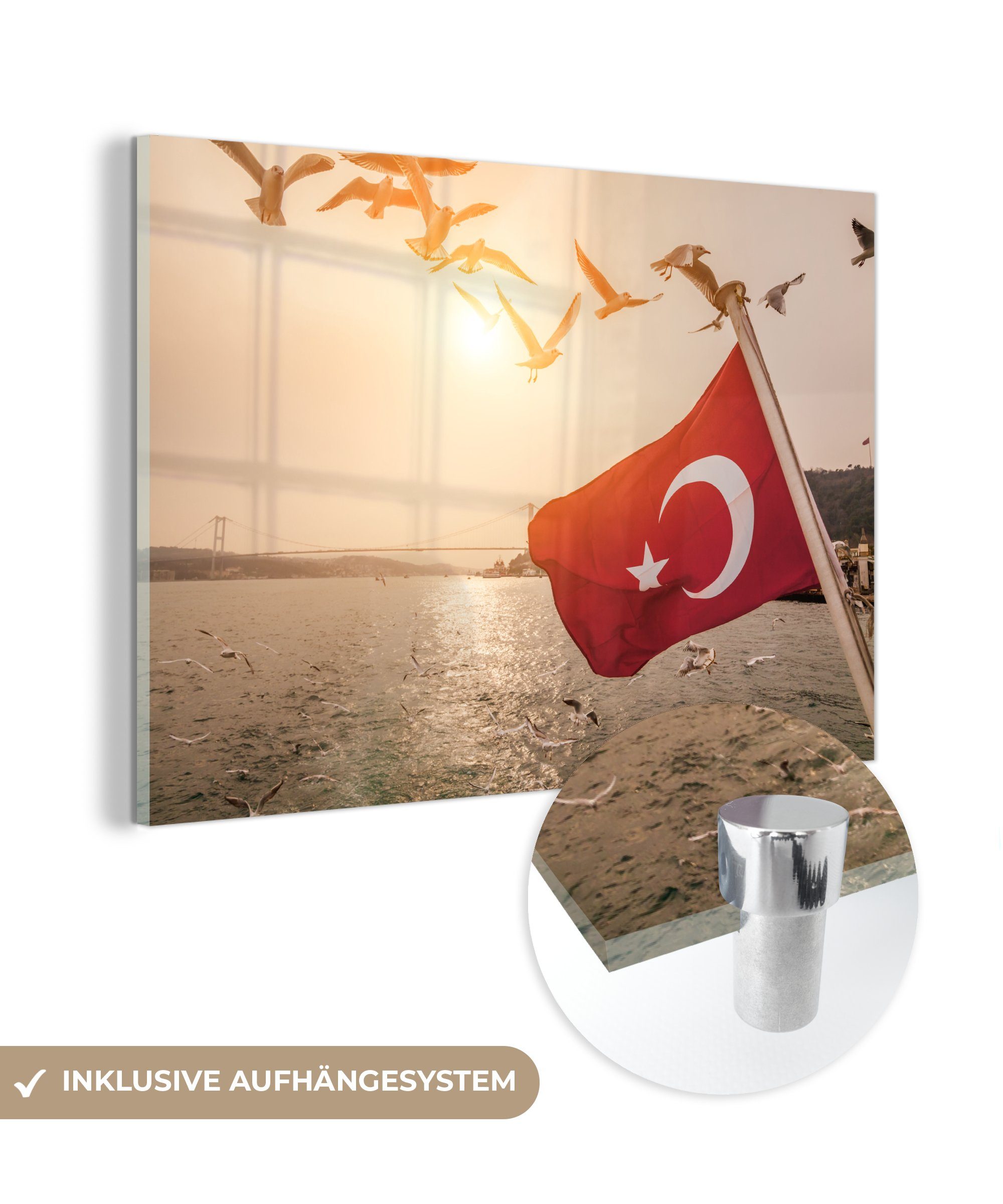 MuchoWow Acrylglasbild Eine türkische Flagge auf einem Schiff, (1 St), Acrylglasbilder Wohnzimmer & Schlafzimmer