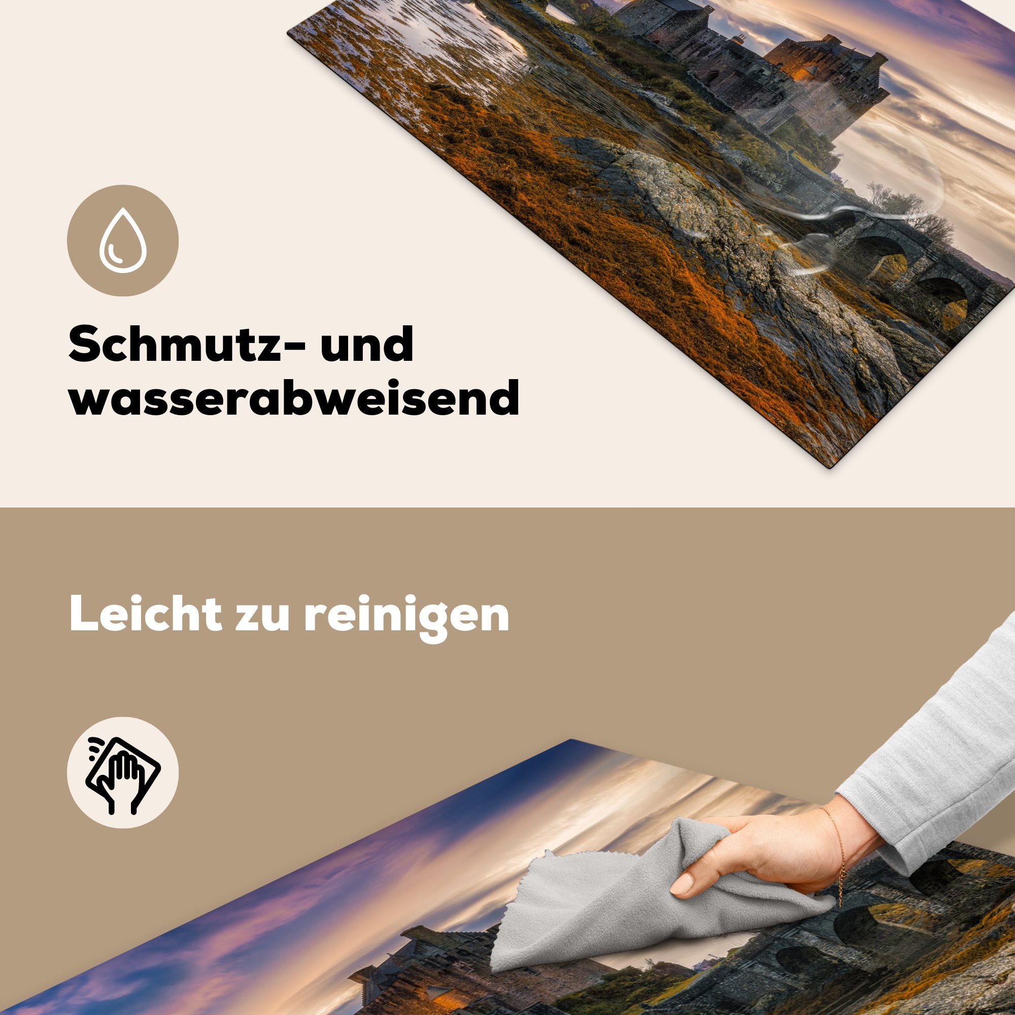 cm, Ufer für Ceranfeldabdeckung Wassers, küche, Schutz MuchoWow Herdblende-/Abdeckplatte Induktionskochfeld Vinyl, 81x52 des Schloss am tlg), (1 die