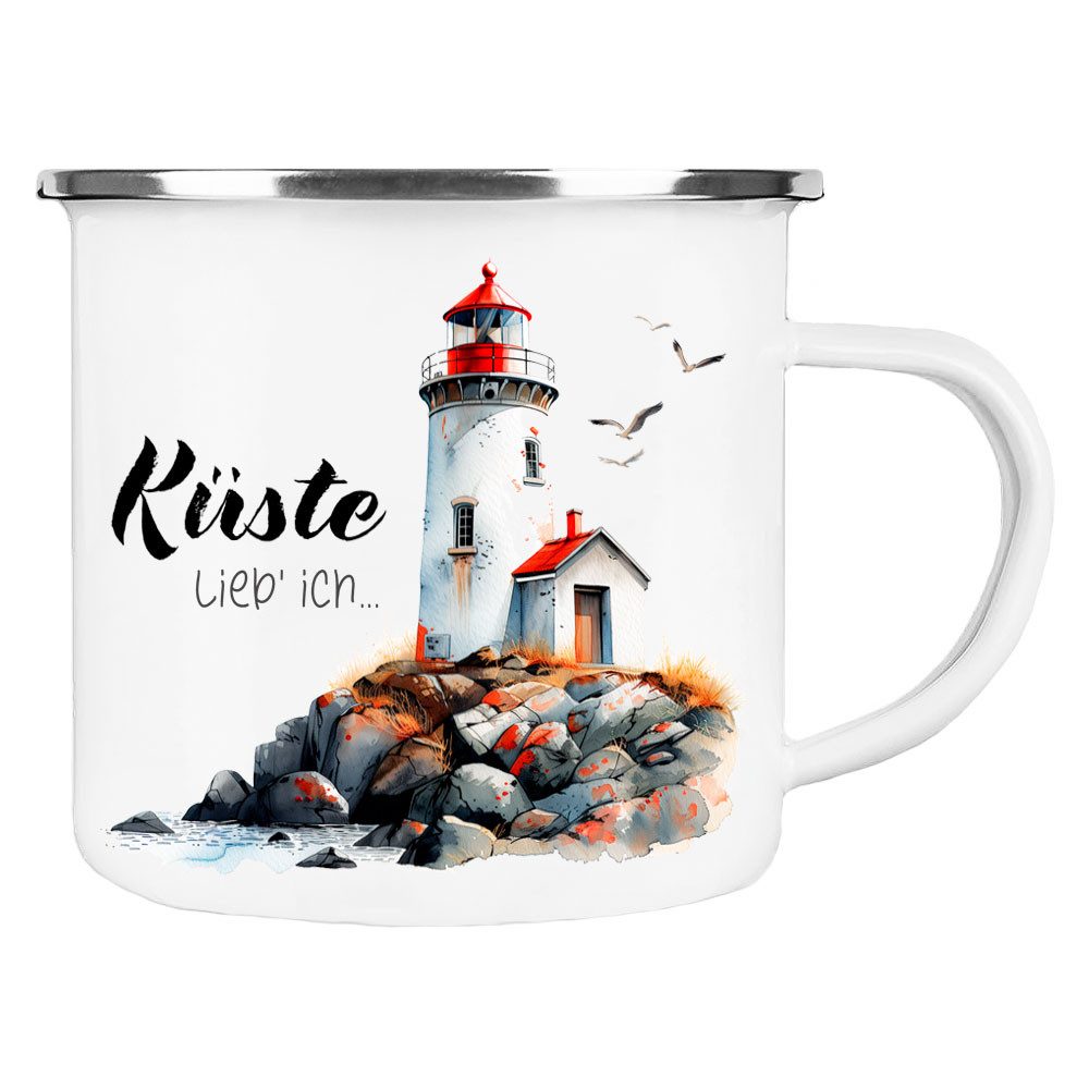 Cadouri Tasse KÜSTE LIEB' ICH... Camping Emaille Tasse, Campingtasse, Metall, Campingbecher, Kaffeetasse für Camper, handgefertigt, Geschenk, 300 ml