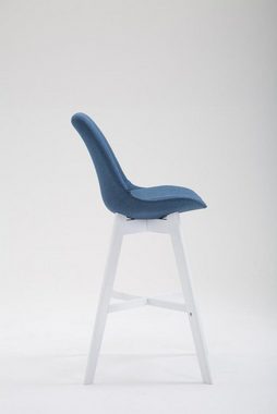 TPFLiving Barhocker Canada mit bequemer Rückenlehne und angenehmer Fußstütze (Barstuhl Hocker für Theke & Küche), 4-Fuß Gestell Holz Weiß - Sitzfläche: Stoff Blau