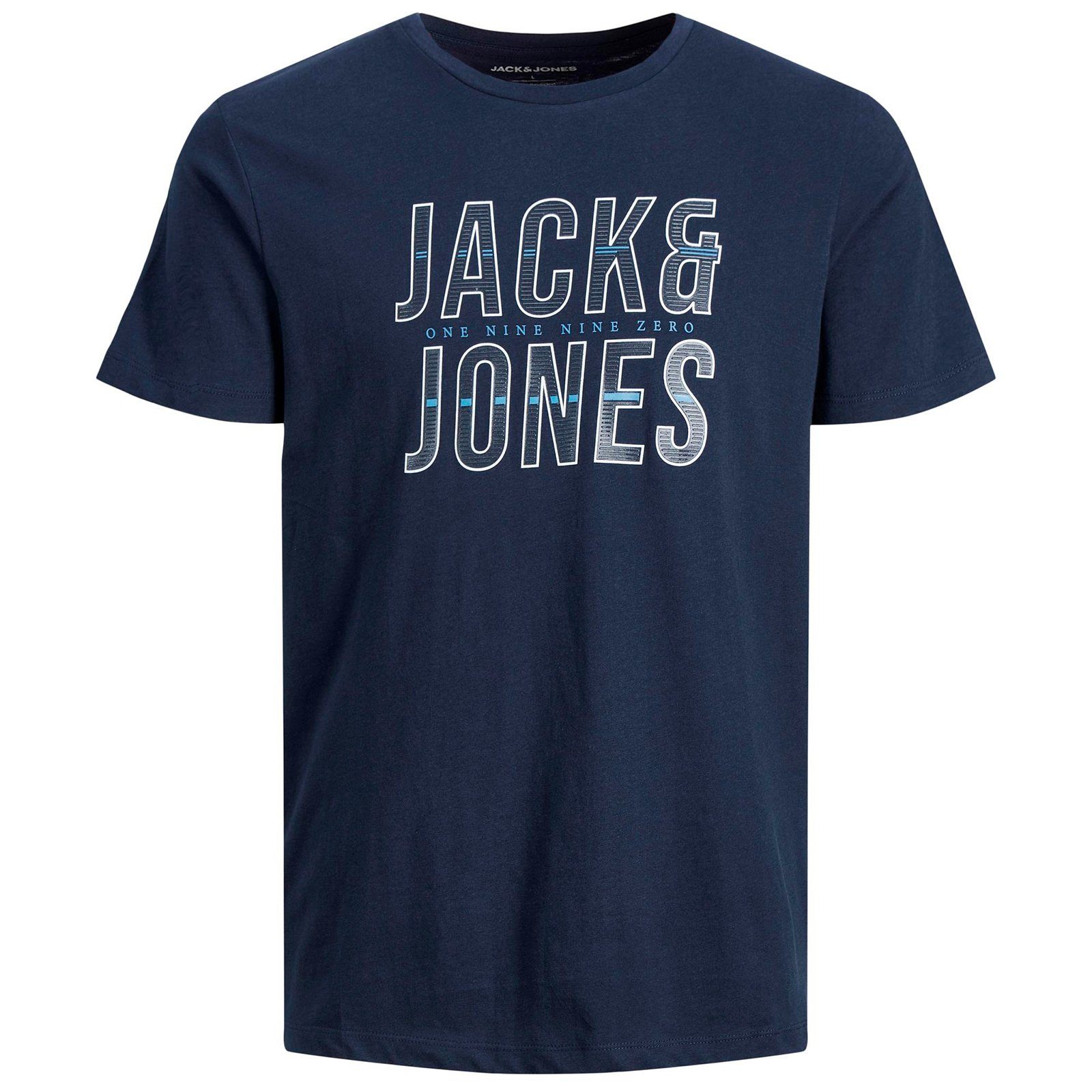 Jack&Jones & stylisher Größen Jones Frontdruck Große navy Jack T-Shirt Herren Rundhalsshirt