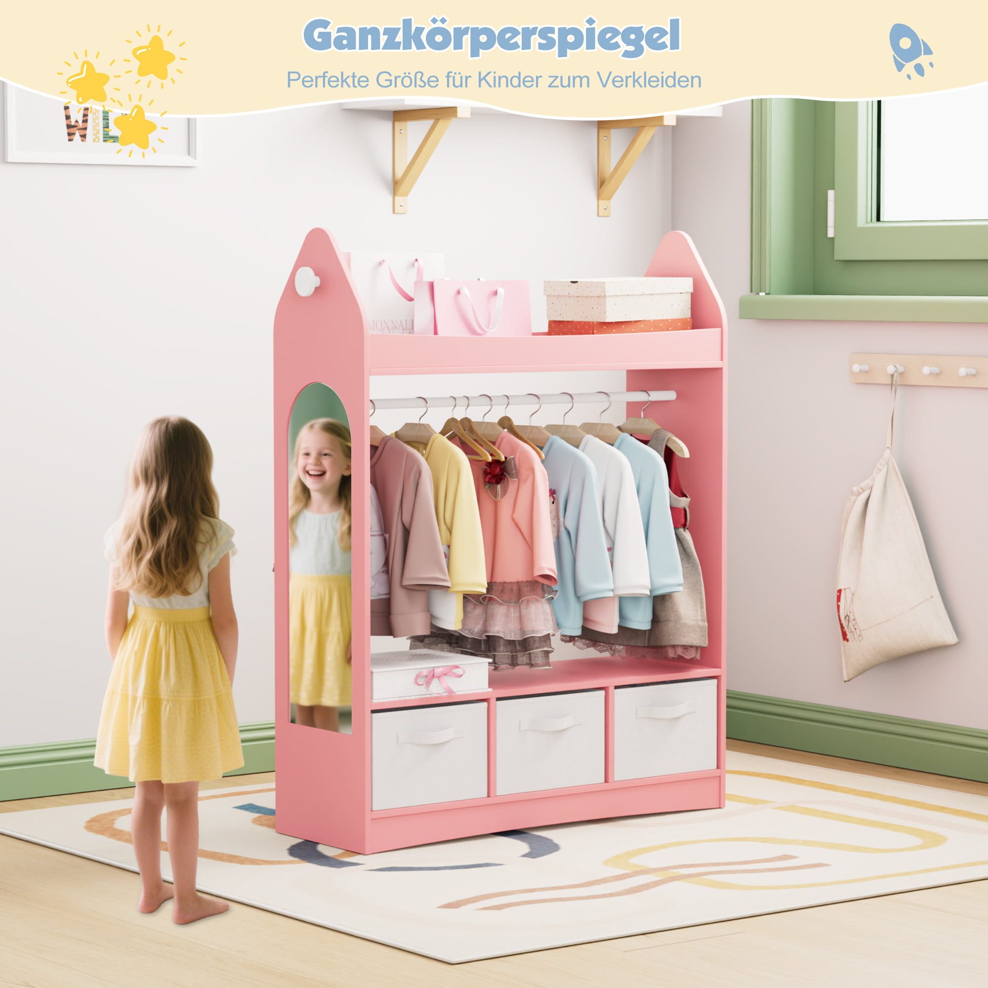 radelldar Kinderkleiderschrank Kleiderständer mit Kleiderstange (4-St) mit günstig online kaufen