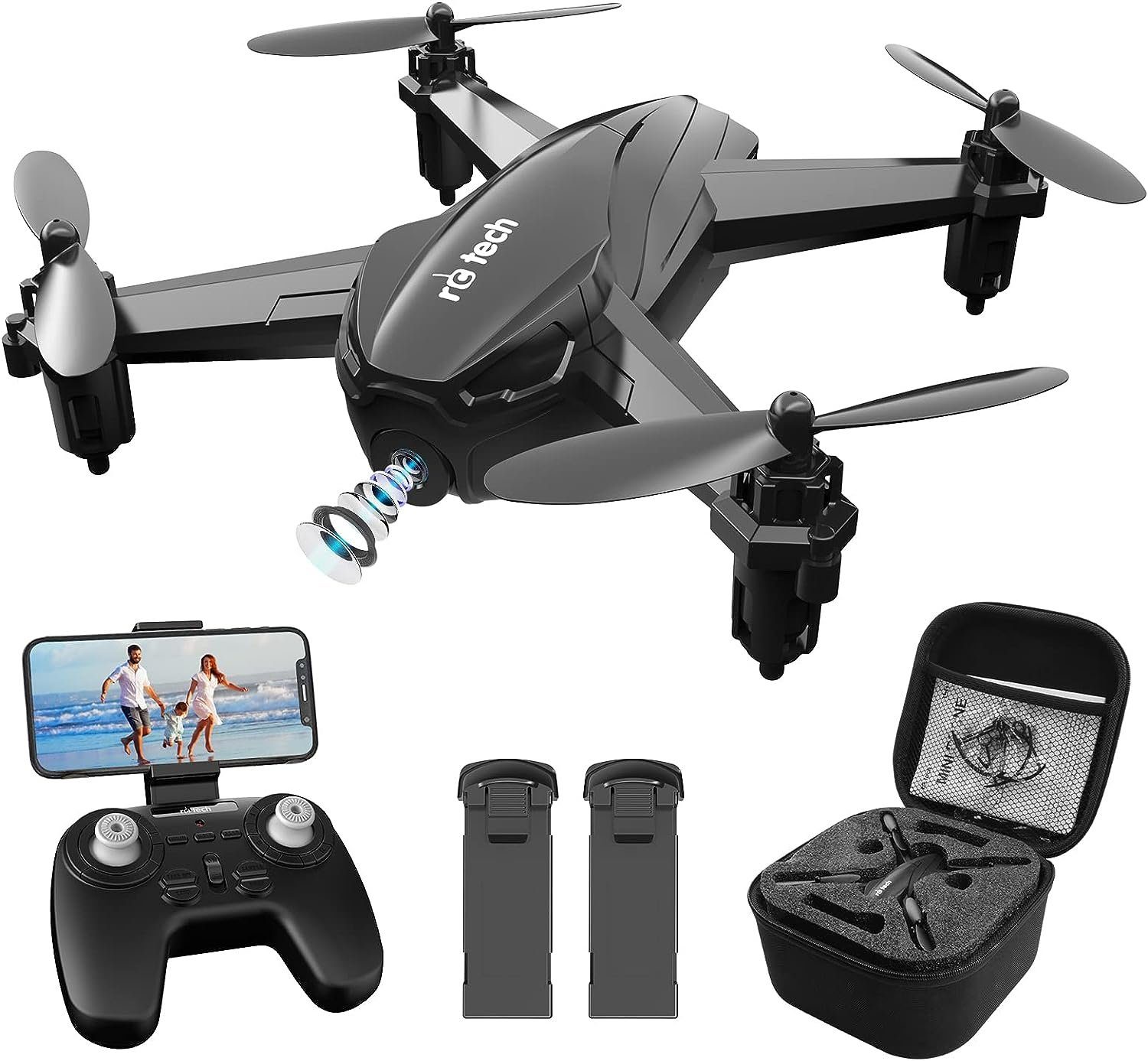 rc tech mit 2 Höhenhaltung Tragetasche Quadrocopter RC für Headless-Modus, 3D-Flips, Drohne mit Akku, FPV Anfänger Kinderund (1920*1080p, WiFi) Drohne