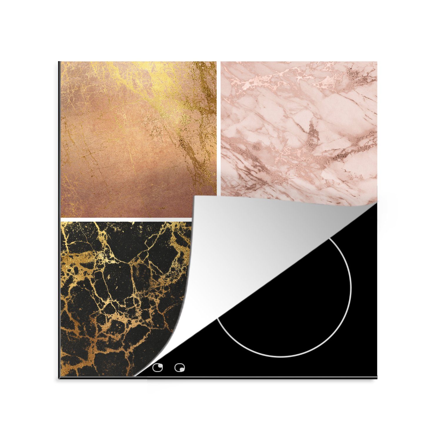 MuchoWow cm, tlg), für Herdblende-/Abdeckplatte 78x78 Marmor - - küche Vinyl, Gold, (1 Rose Ceranfeldabdeckung, Arbeitsplatte