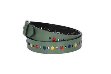 kiddybelts Ledergürtel Kids 25mm in Grün mit bunten Nieten und weißer Rollschließe (KB12-560) sehr weiches Vollrindleder