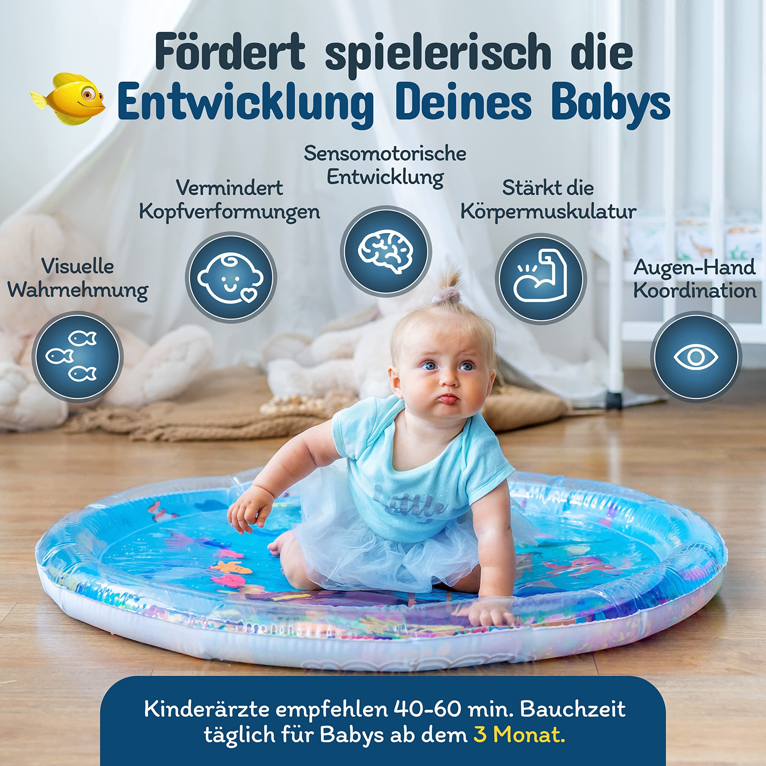 NouBaby Spielmatte Wassermatte Baby BPA Frei XXL I Babymatte und Spielzeug ab 3 Monate