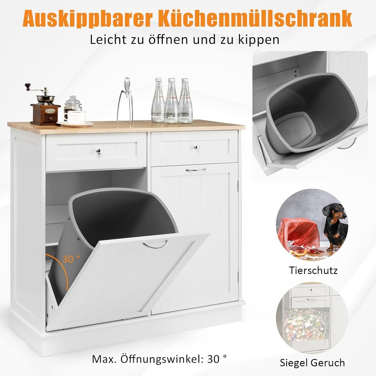 KOMFOTTEU Küchenschrank 168cm Mit Ladestation - Buffetschrank Mit Verstellbaren Regalen Weiß