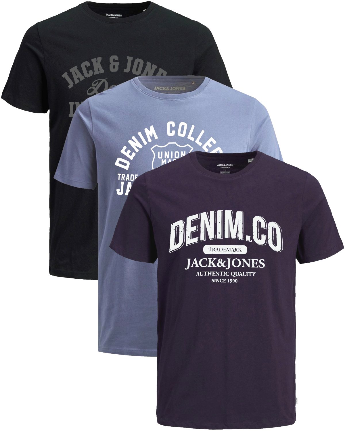 Jack & Jones Print-Shirt Bequemes Slimfit Shirt (Spar-Set, 3er-Pack) in Unifarbe mit Print