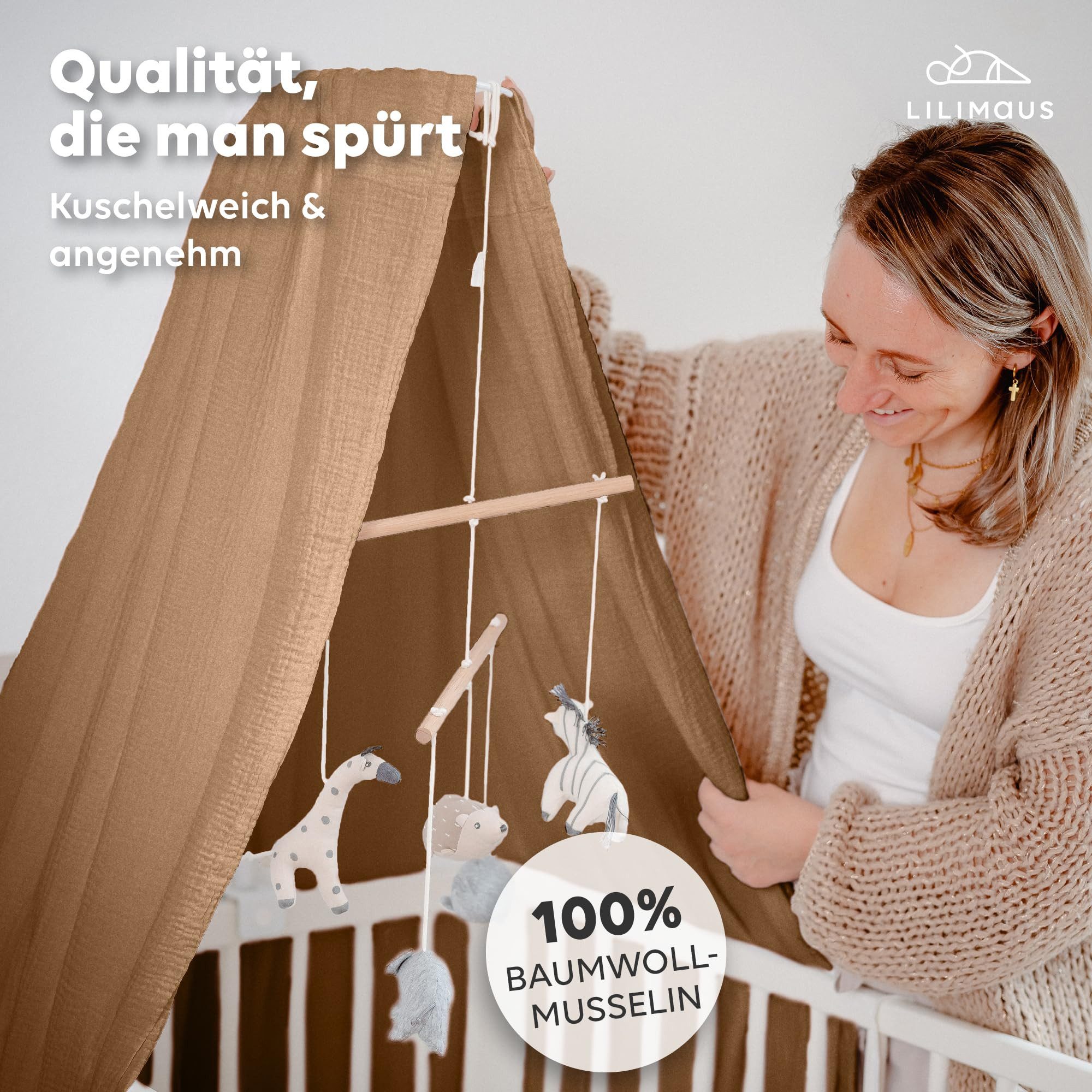 lilimaus Betthimmel Babybett Himmel aus 100% Musselin - luftiger Baldachin (1-tlg), behaglicher Rückzugsort im Babybett - sanft zu zarter Babyhaut