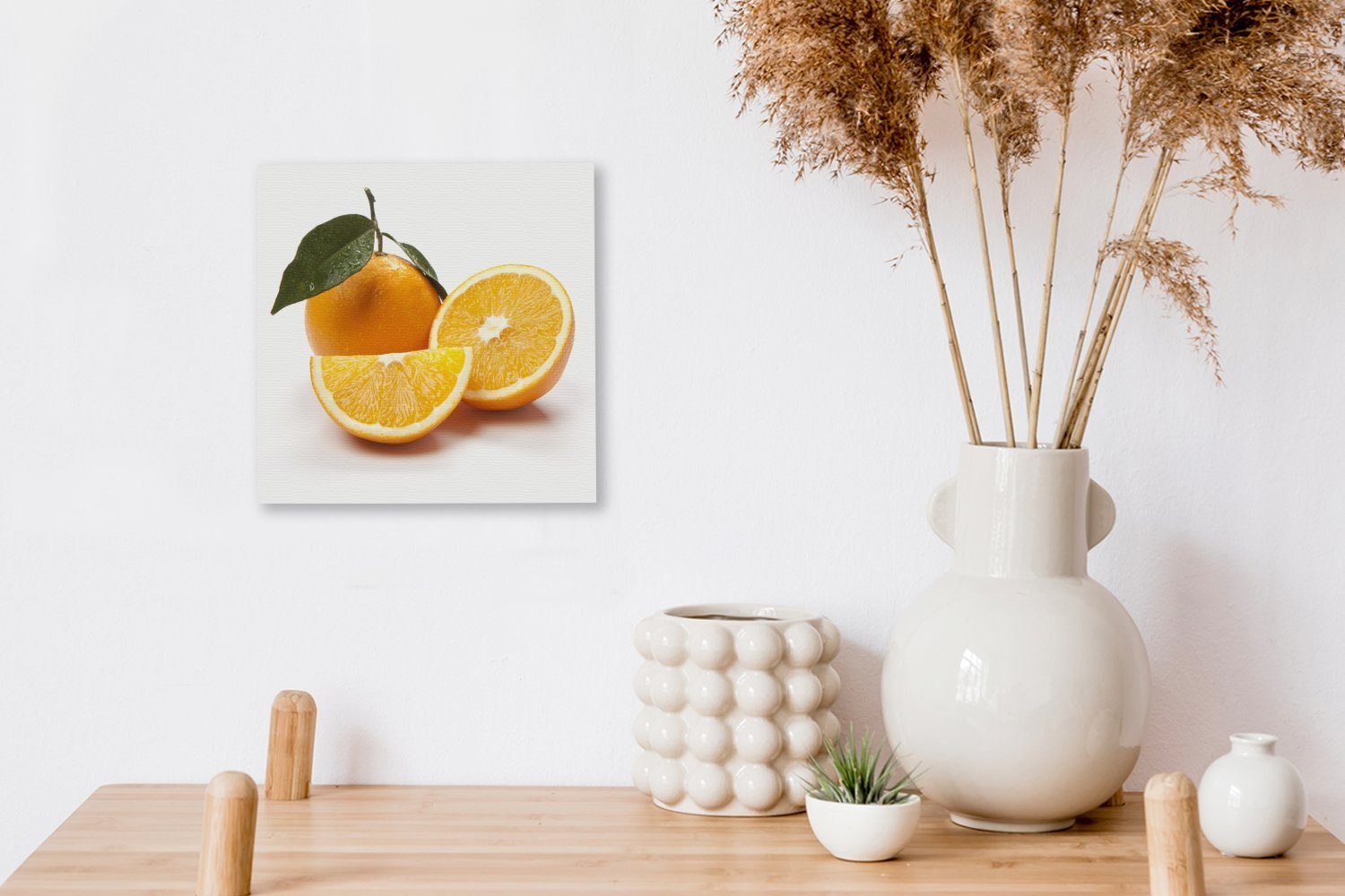 (1 Wohnzimmer Leinwand - Bilder Orange für OneMillionCanvasses® St), Blatt, Frucht Leinwandbild - Schlafzimmer