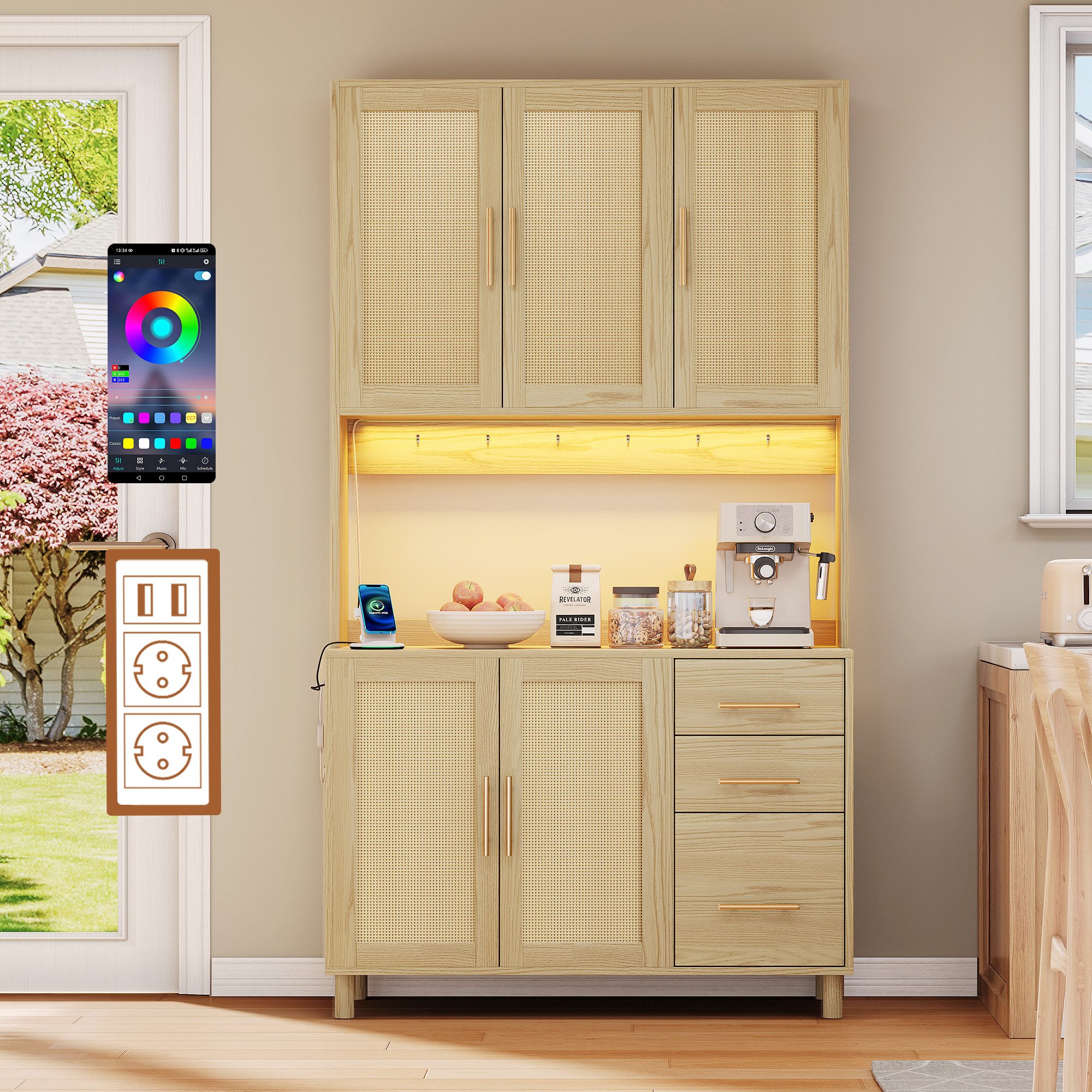 Flieks Küchenbuffet mit LED-Beleuchtung, Steckdosen und günstig online kaufen