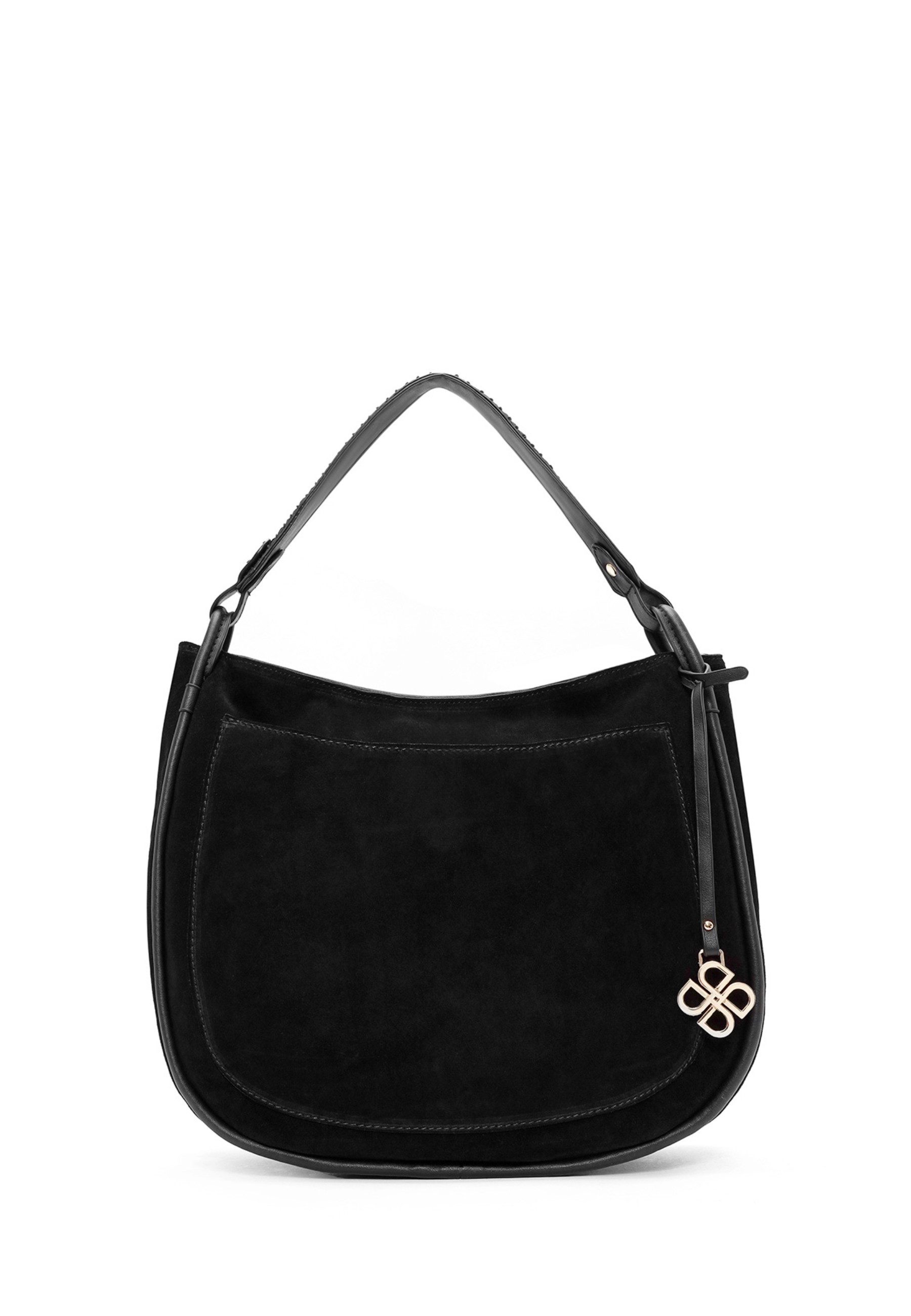 Derimod Umhängetasche Schultertasche aus Kunstvelours, Kunstleder, Schulterriemen, Groß
