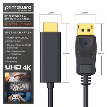 Primewire Audio- & Video-Kabel, DisplayPort, HDMI Typ A (100 cm), DisplayPort auf HDMI Konverterkabel Adapterkabel 4K 3840 x 2160 - 1m