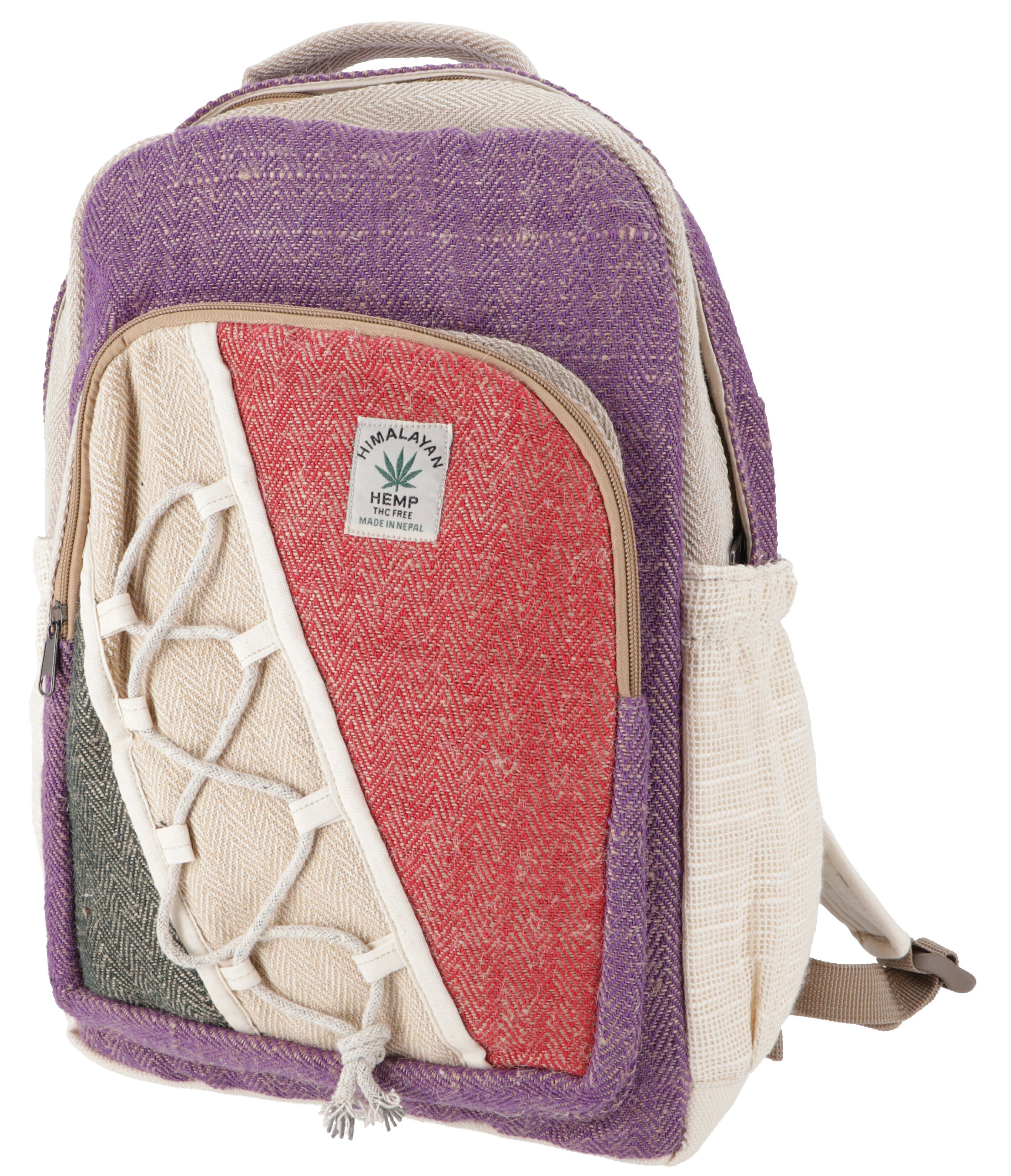 Guru-Shop Freizeitrucksack Ethno Hanf Rucksack - natur/violett