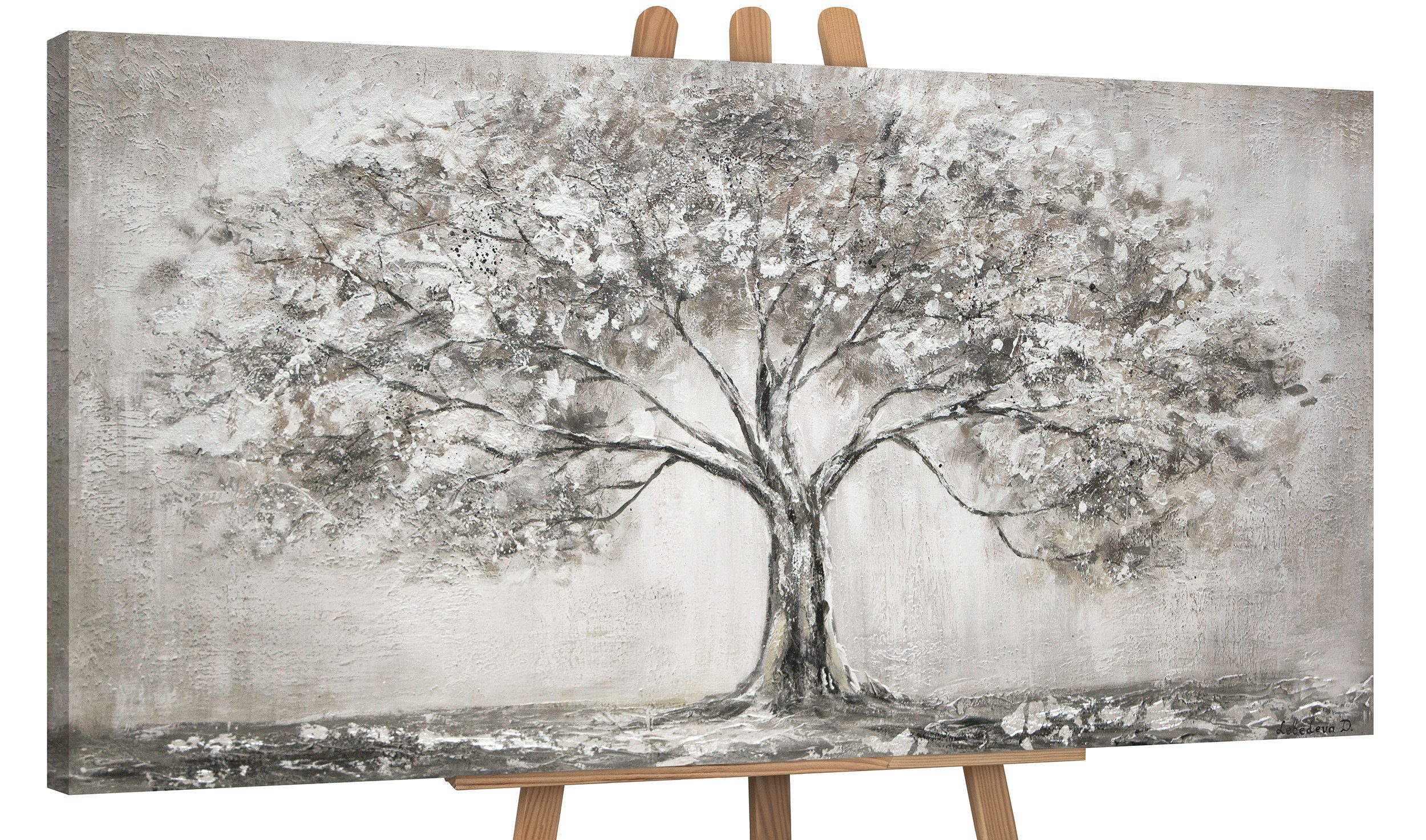 YS-Art Gemälde Lebensbaum, Landschaft, Leinwand Bild Handgemalt Grau Lebens günstig online kaufen