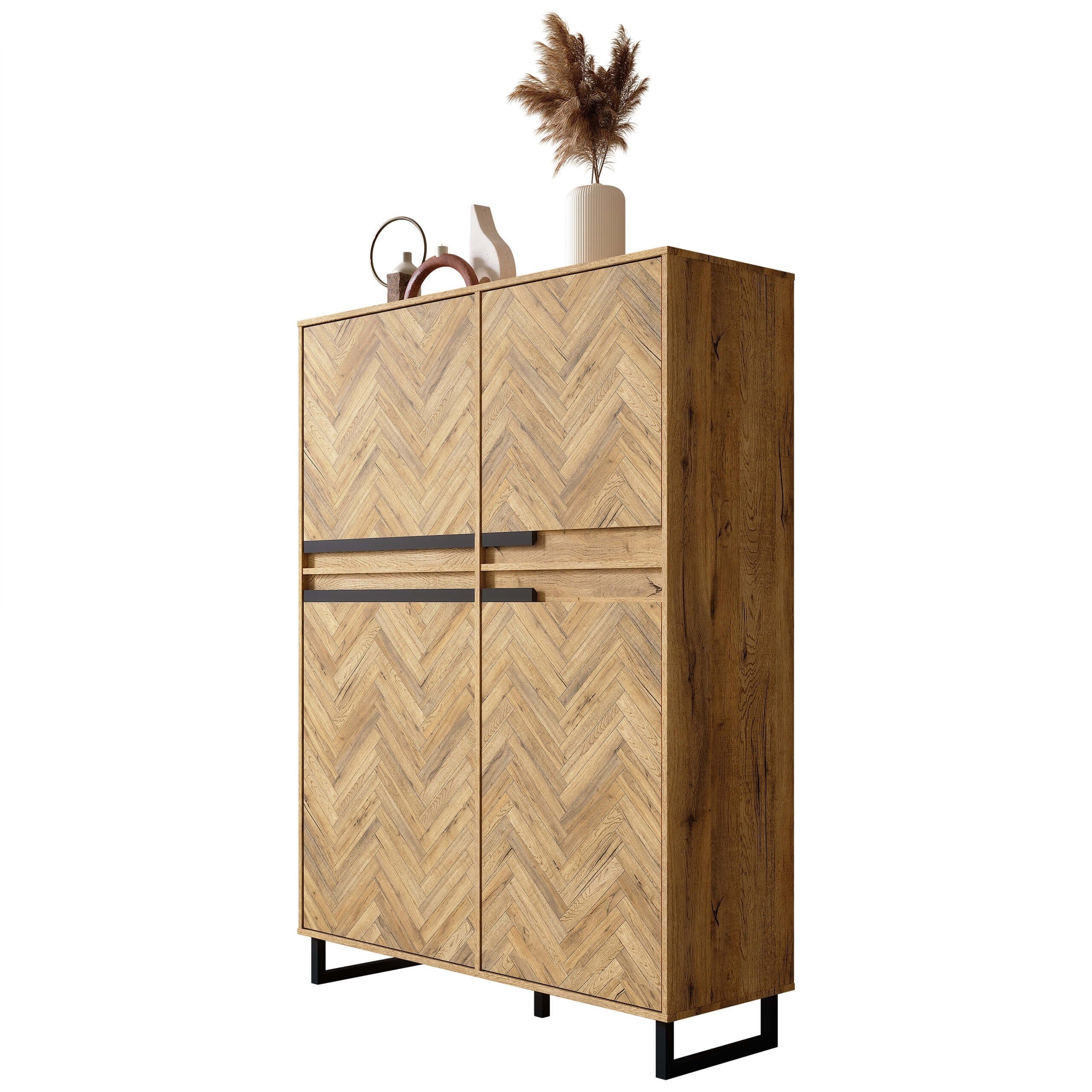 Newroom Highboard Conni, Fischgräte, Eiche, Optik, Sideboard, Elegant, Highboard, Anrichte