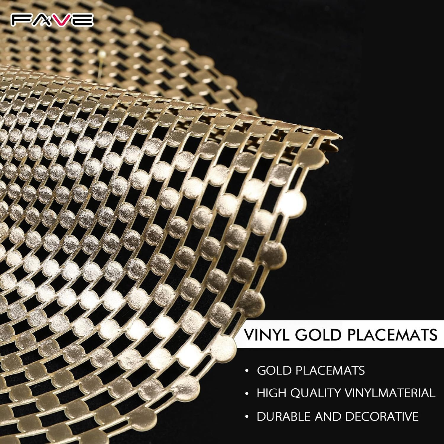 FELIXLEO Platzset 6 Runde Platzsets Gold Spiral Abwaschbar 38 cm Tischdeko Deko, (1-St)