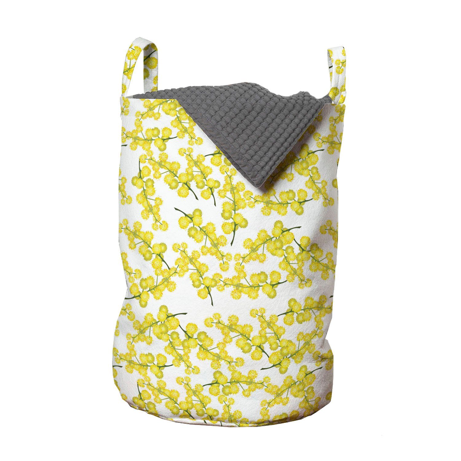 Abakuhaus Wäschesäckchen Wäschekorb mit Griffen Kordelzugverschluss für Waschsalons, Blumen Verstreute Mimosa Blumen