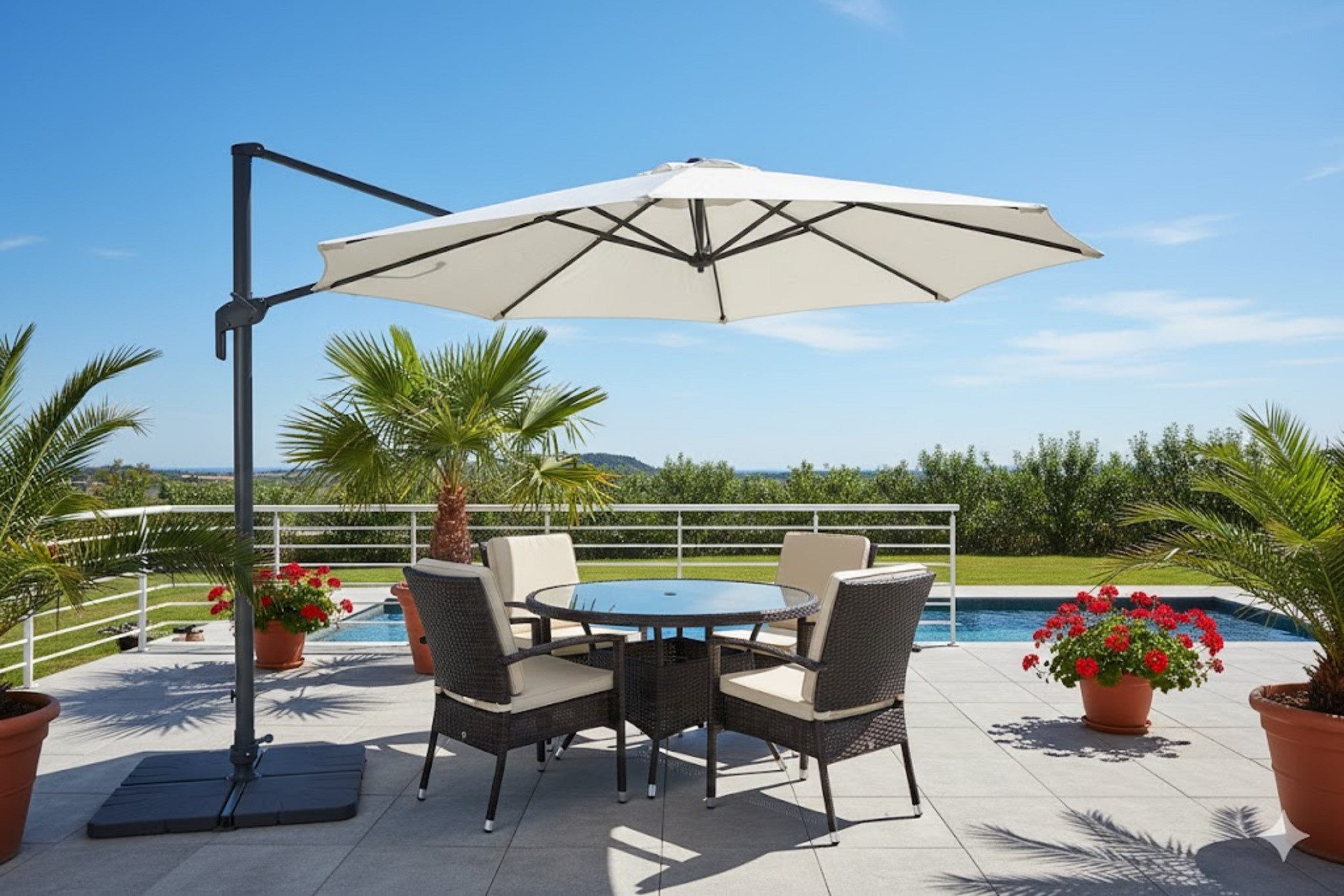 Garden Impressions Ampelschirm "Hawaii Sand", rund 330 cm, Sonnenschirm, Spar-Set, inkl. Plattenständer (ohne Platten), kippbar / drehbar / inkl. Kreuzfußständer