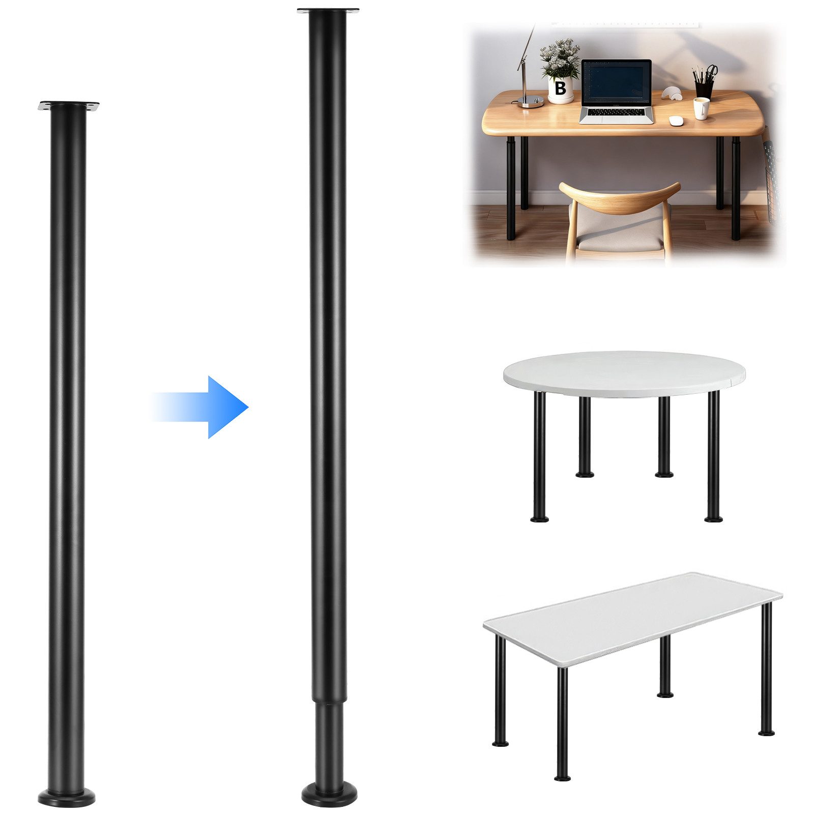 BlingBin Tischbein 72-110 cm Verstellbare Metall-Schreibtischbeine, DIY Tischstütze, mit Schutzkappe für den Boden und Schrauben für die Tischplatte