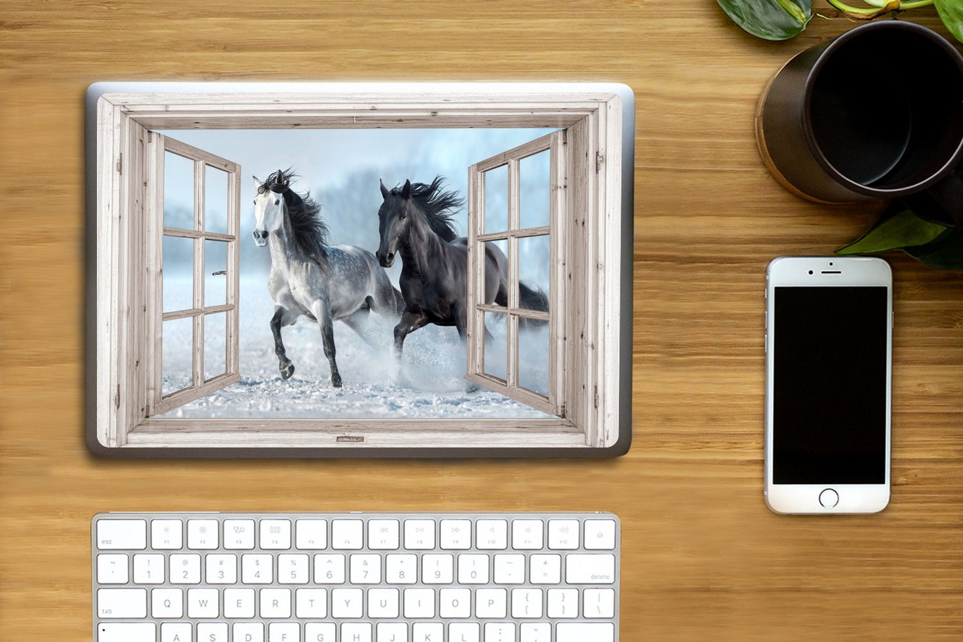 Thumbnail - MuchoWow Laptop-Aufkleber Durchsichtig - Pferde - Winter - Tiere - Natur - Weiß, (1tlg), Laptop Folien Cover, Aufkleber,...