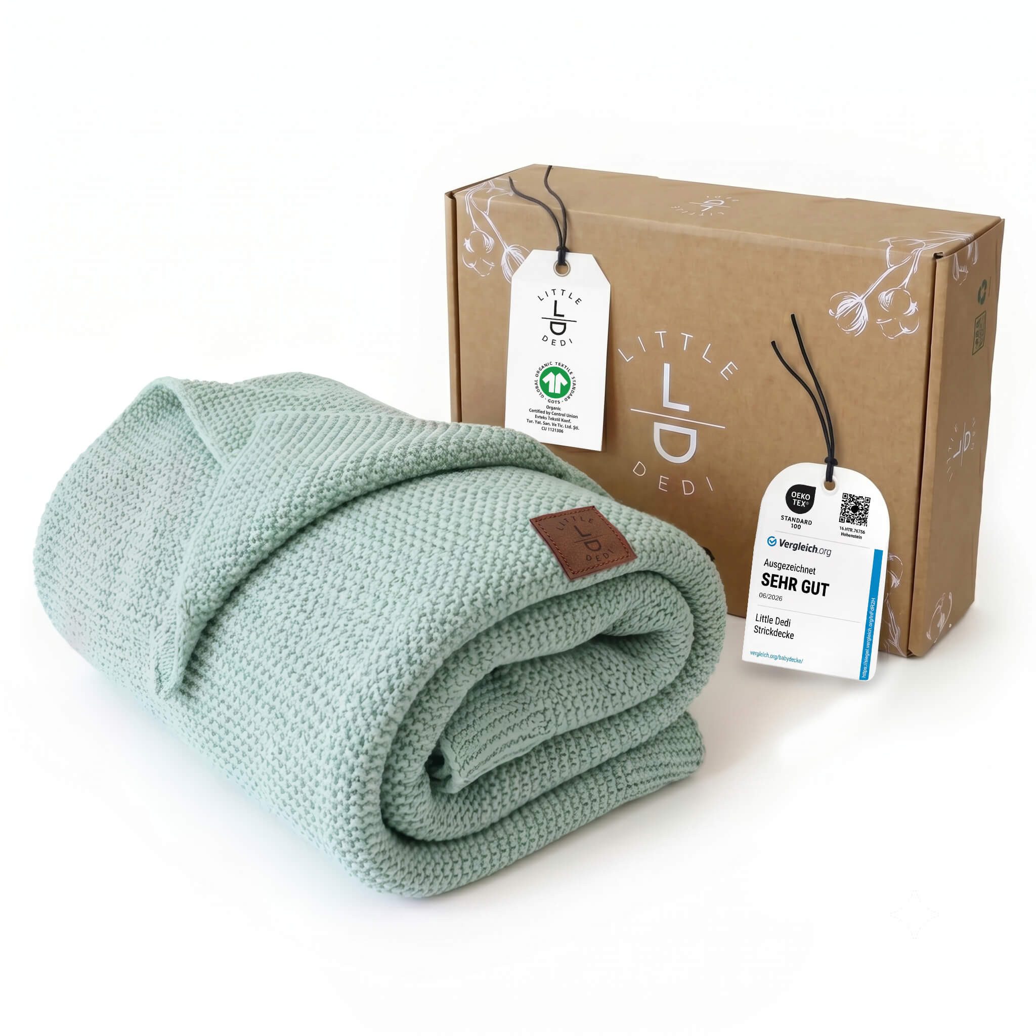 Babydecke Baby Strickdecke, %100 Bio Baumwolle, Atmungsaktiv, 80x100cm, Hellgrün, Little Dedi