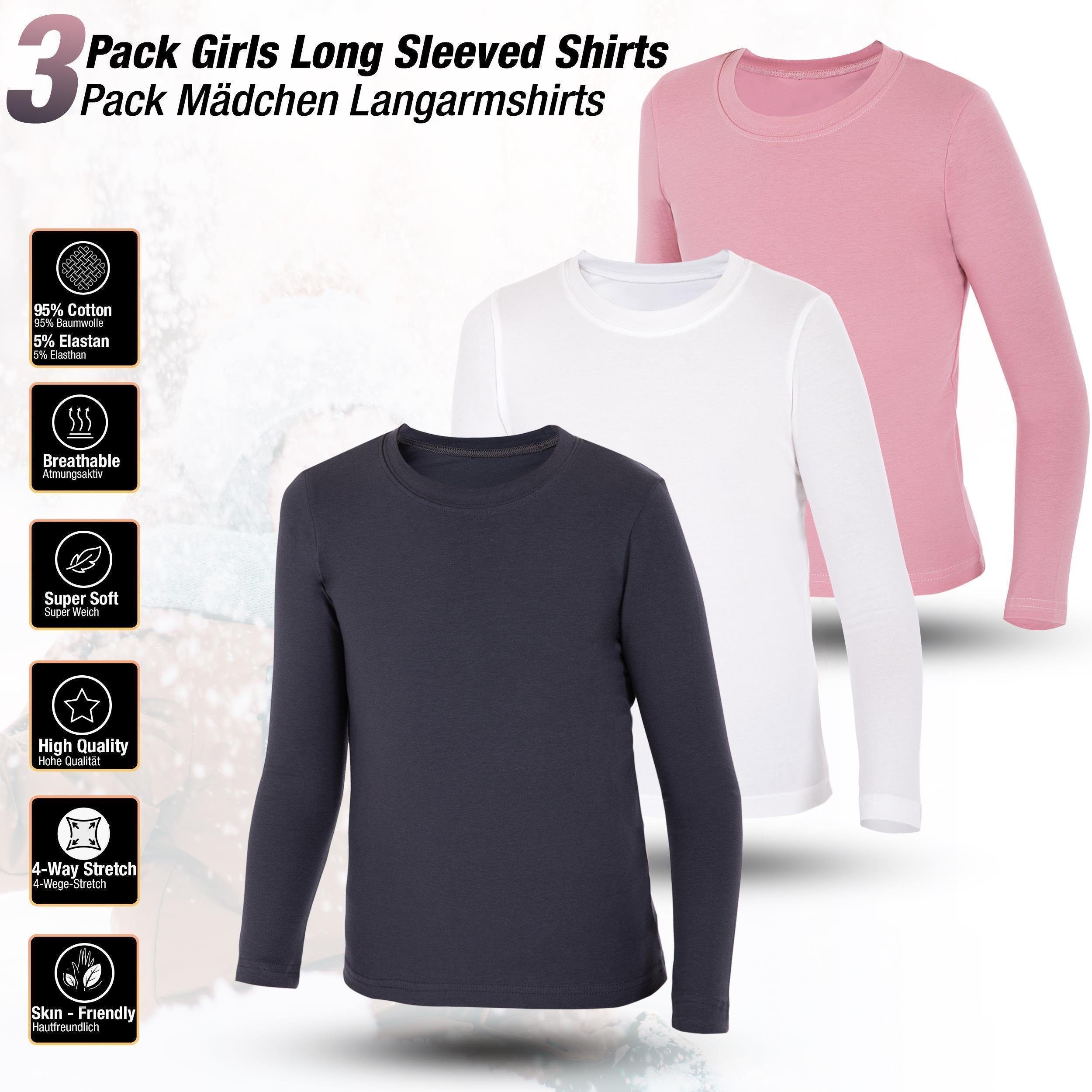 Shirt Langarmshirts LOREZA Mädchen 3-St) Unterhemd Kinder 5 3er (Set, Unterhemden Pack Body Variante