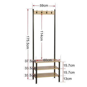 Woltu Kleiderständer, (1 St), mit Sitzfläche, mit 4 Haken, aus Holz und Stahl