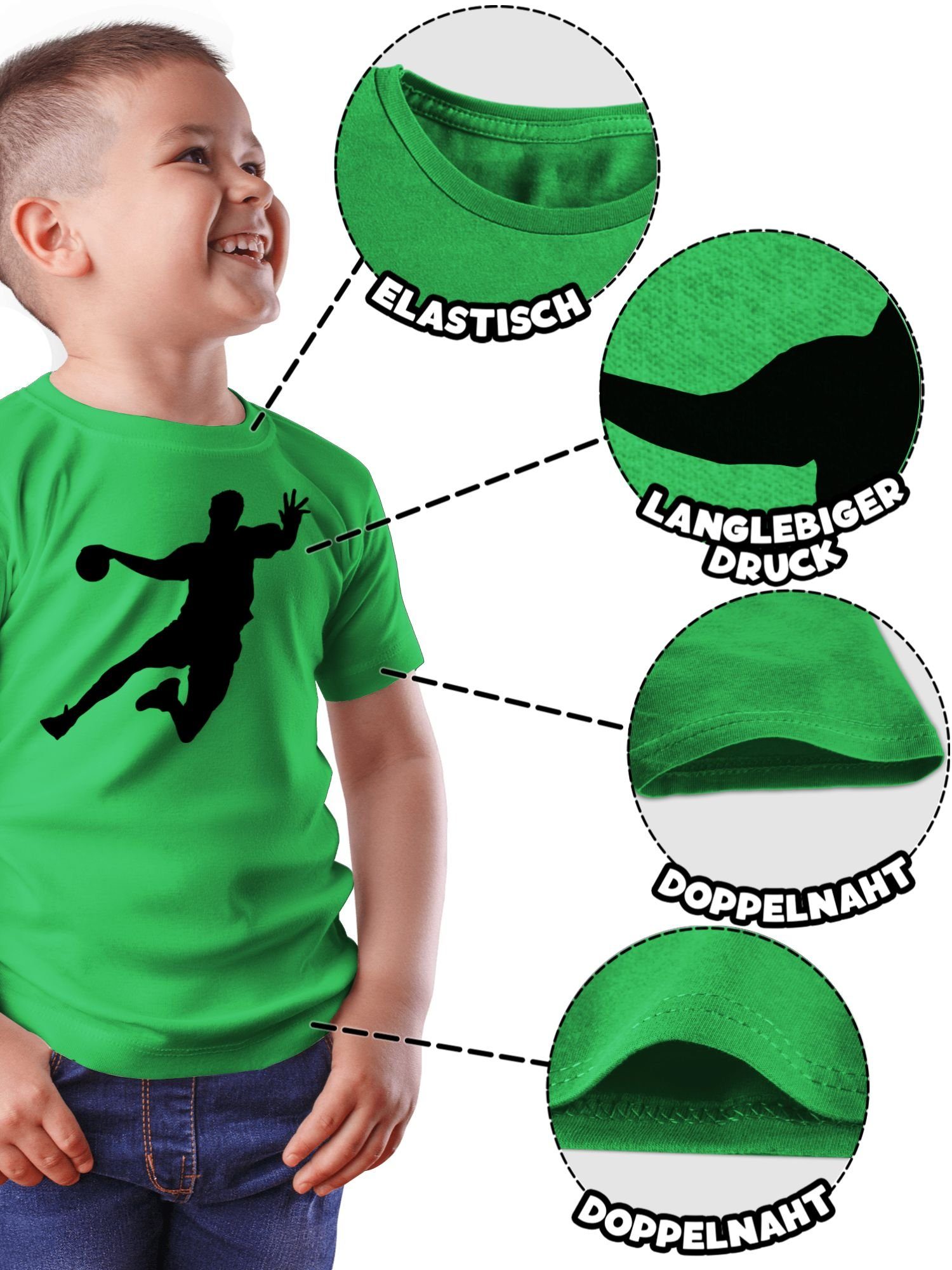1 Kleidung Sport Kinder T-Shirt Handballer Shirtracer Grün