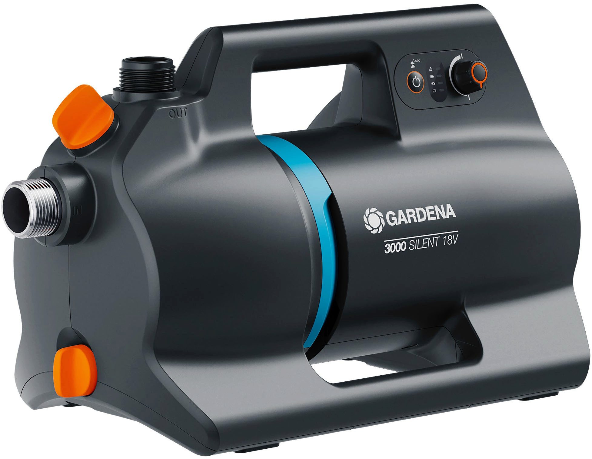 GARDENA Akku-Gartenpumpe 3000 Silent 18V P4A Ready-To-Use Set, 1,6 m 180W, 3 bar, Inkl. Akku und Ladegerät