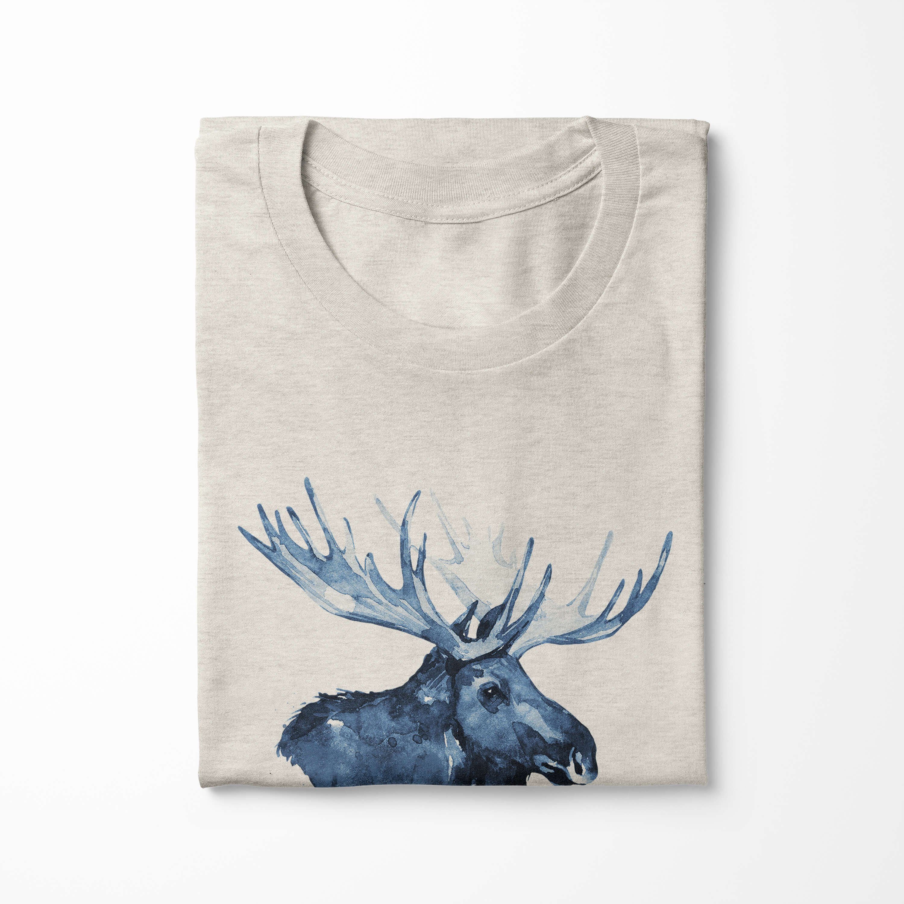 Sinus Art T-Shirt Herren Shirt Bio-Baumwolle Motiv Aquarell erneuer Elch Ökomode Nachhaltig gekämmte T-Shirt 100% (1-tlg) aus