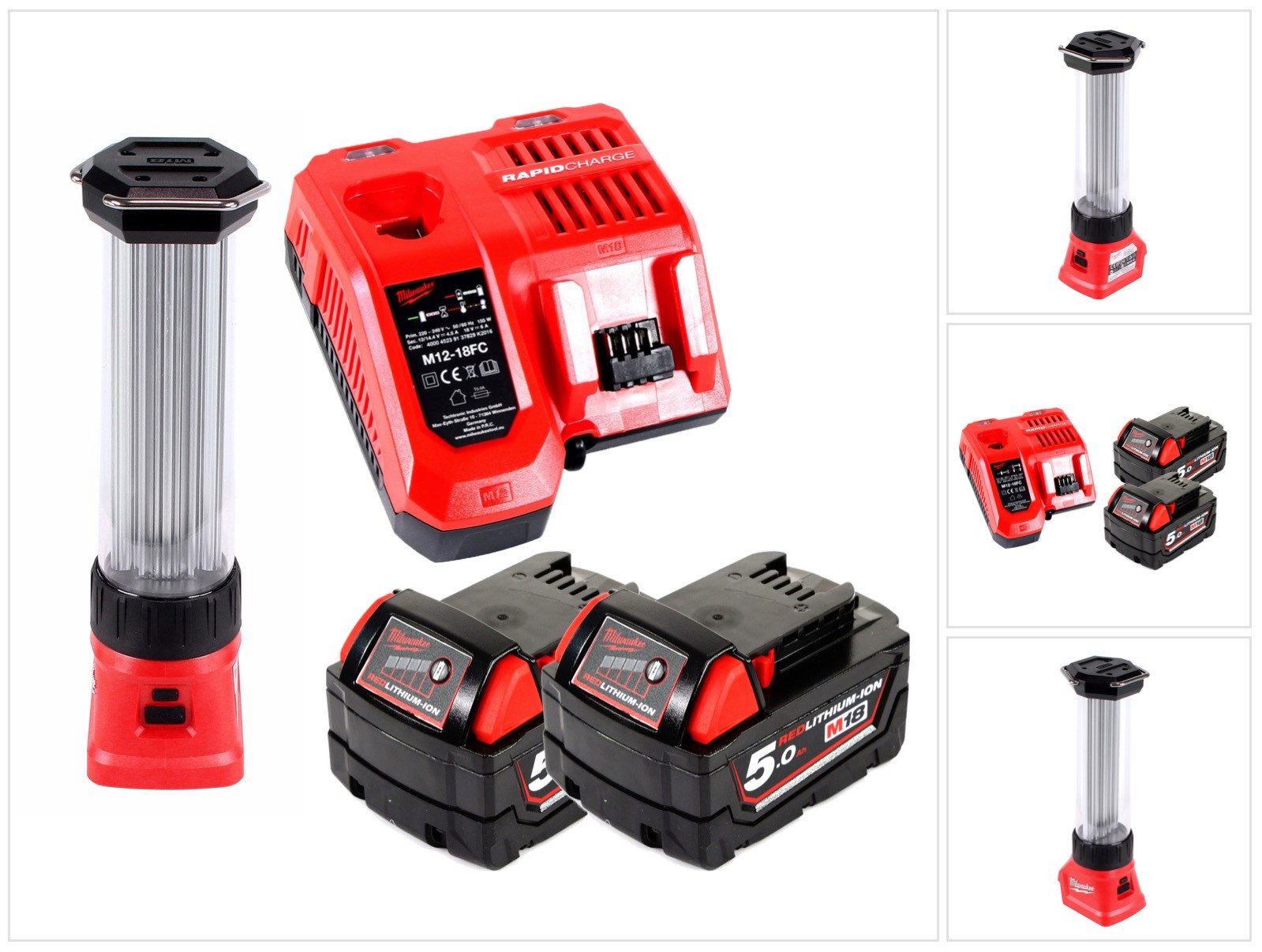 Milwaukee Baustrahler M18 LL-502C LED Akku Laternenleuchte 18 V Li-Ion + 2x 5,0 Ah Akku + L