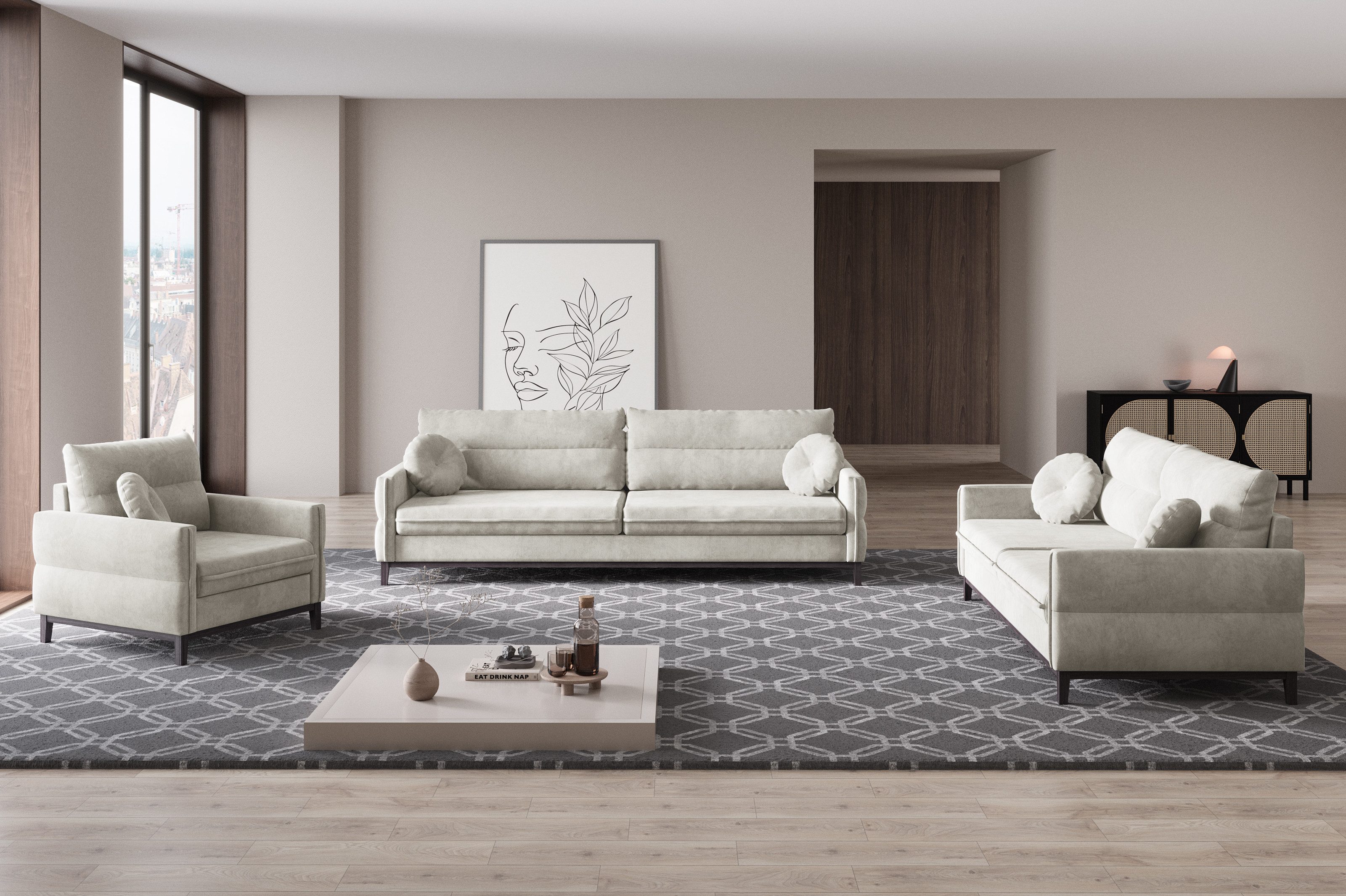 MOEBLO Polstergarnitur ESTELA 3+2+1, (Stoff Samt (Velour) Glamour Wohnlands günstig online kaufen