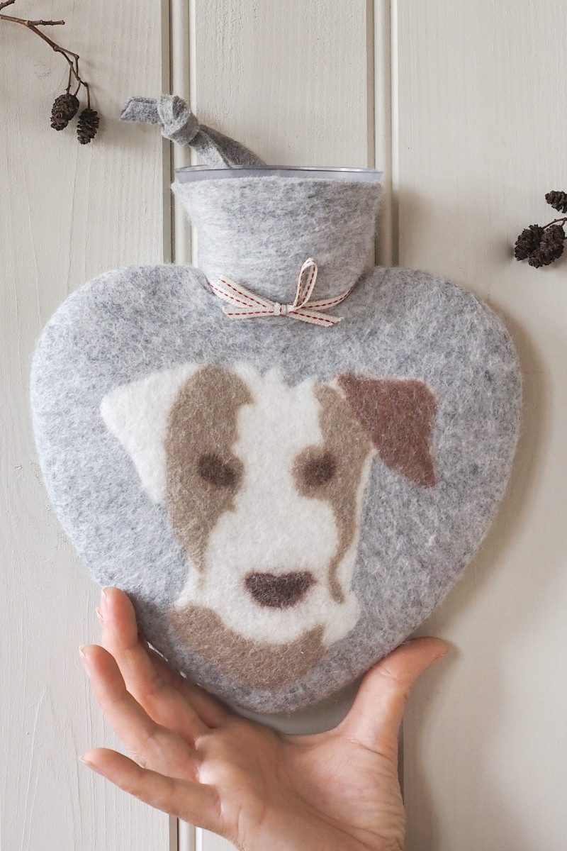 Dorothee Lehnen Hundeleinen-Führungsstange Wärmflasche - TERRIER - grau melange
