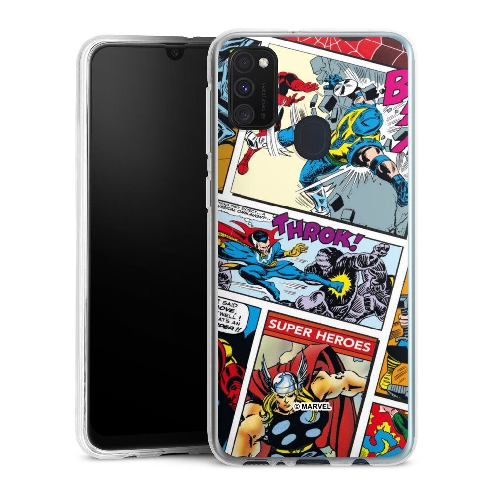 DeinDesign Handyhülle Marvel Retro Comic Blue, Samsung Galaxy M30s Silikon Hülle Bumper Case Handy Schutzhülle