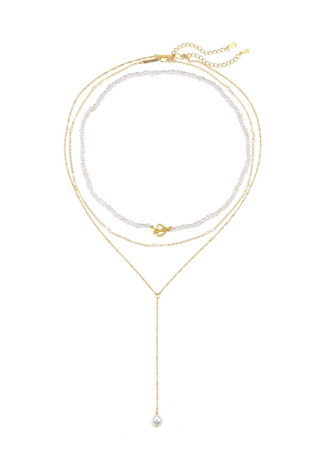 Hey Happiness Perlenketten-Set 3er Layer Silber günstig online kaufen