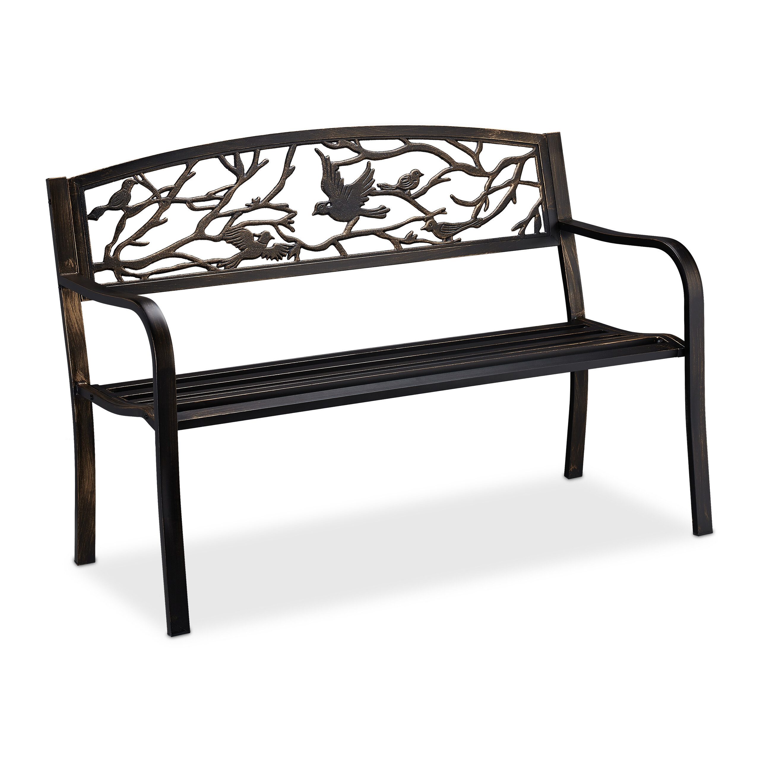 relaxdays Gartenbank Vögel Desig, Schwarz-Bronze günstig online kaufen