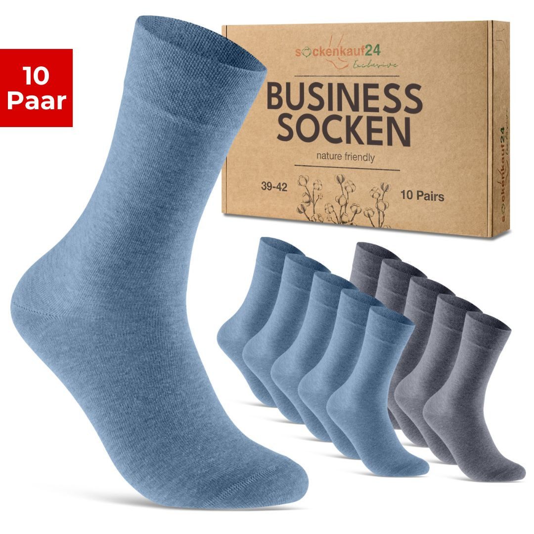 sockenkauf24 Socken 10 Paar Premium Socken Herren & Damen Komfort Business-Socken (Jeans, 10-Paar, 43-46) aus gekämmter Baumwolle mit Pique-Bund (Exclusive Line) - 70101T