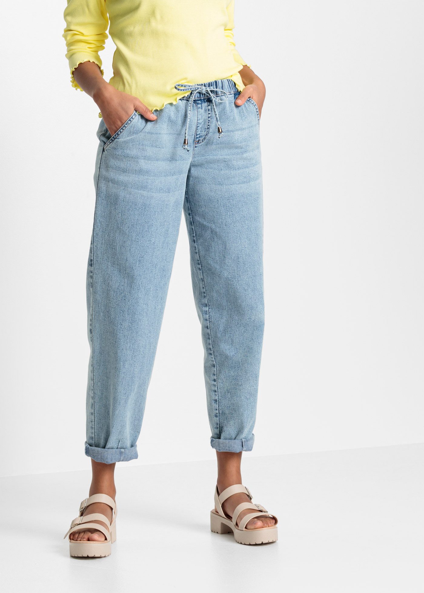 bonprix Loose-fit-Jeans (1-tlg) Barrel-Form, mit Gummibund, mit Elasthan-An günstig online kaufen