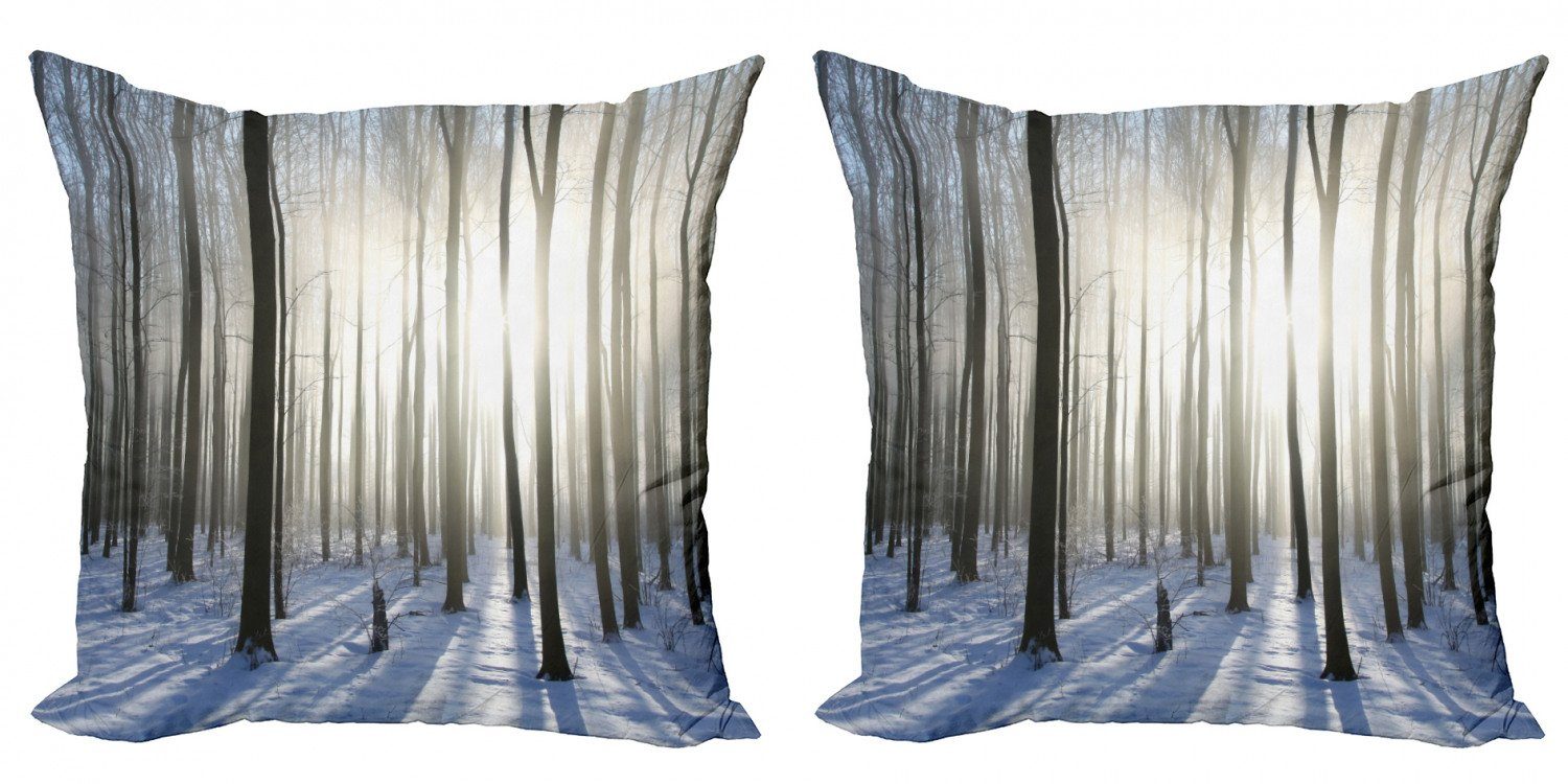 Kissenbezüge Modern Accent Doppelseitiger Digitaldruck, Abakuhaus (2 Stück), Winter Wald Dezember Morgen