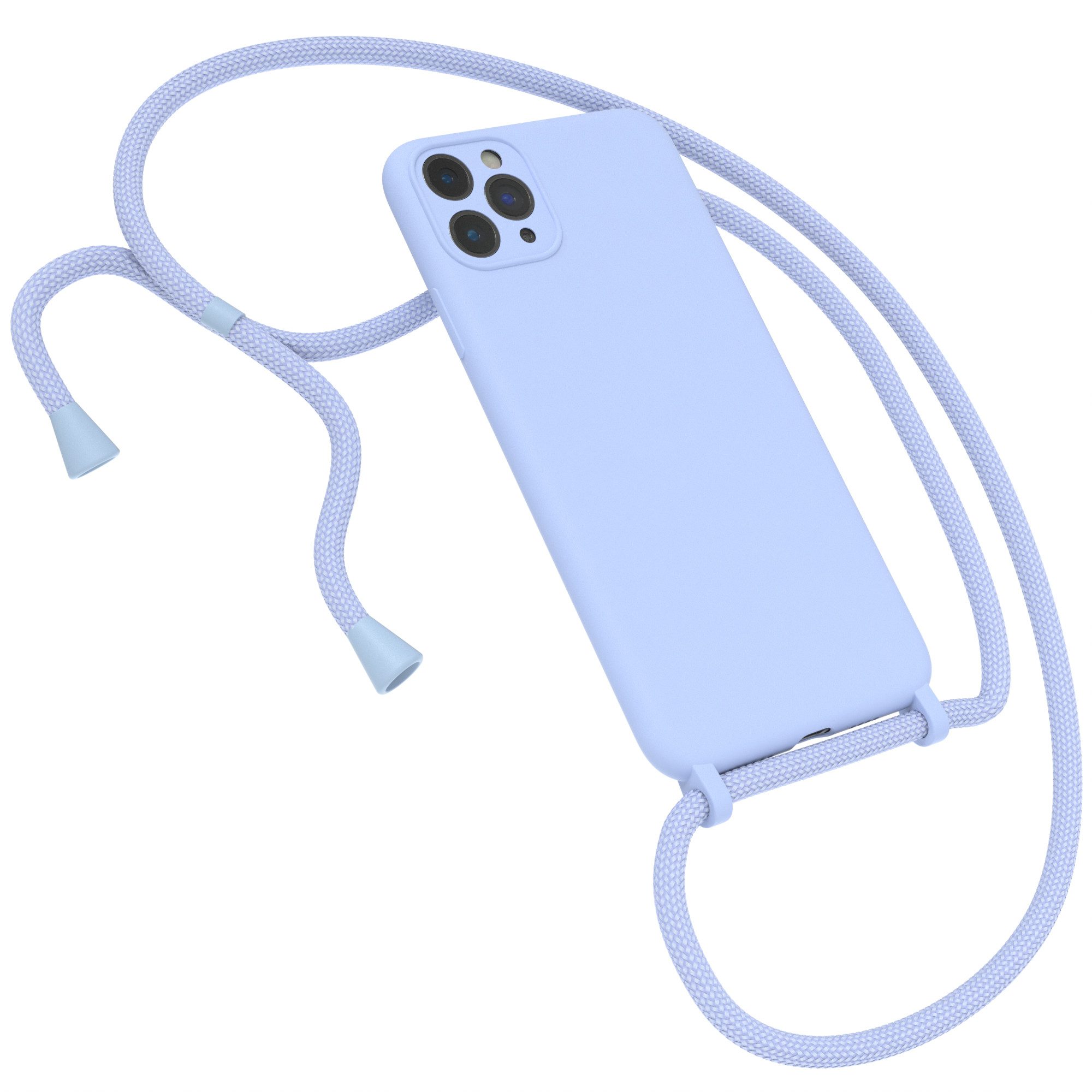 EAZY CASE Handykette Silikon Kette für Apple iPhone 11 Pro Max 6,5 Zoll, Handyhülle mit Umhängeband Matt Hülle mit Band Kordel Blau / Hellblau