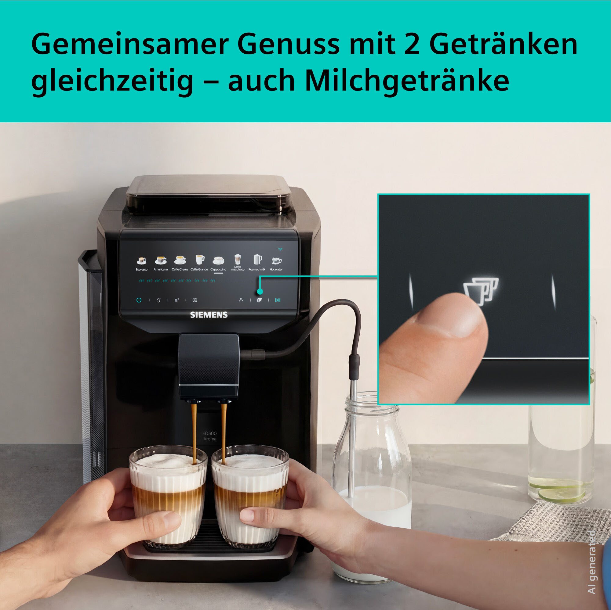 SIEMENS Kaffeevollautomat EQ500 TP553E19, Doppeltassenfunktion, 8 Getränke, farb. Touchdisplay, Keramikmahlwerk, entnehmbare Brüheinheit, Steuerung per App, Sch – Bild 5 von 5