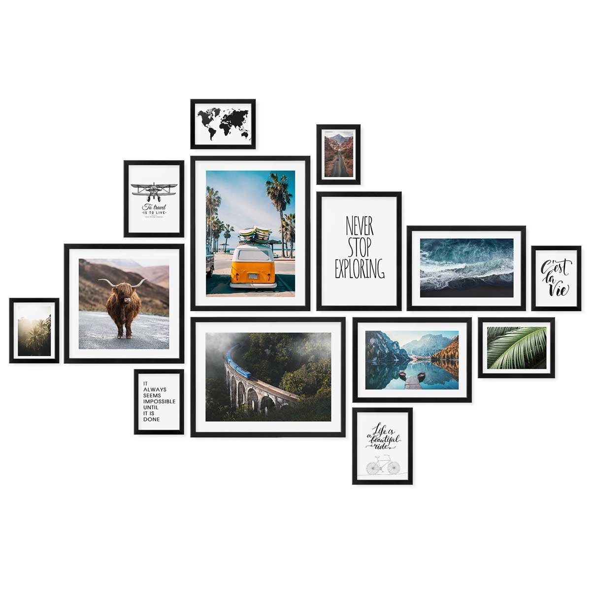 PHOTOLINI Bilderrahmen 14er Set Modern Schmal 10x15 bis 30x40 cm günstig online kaufen